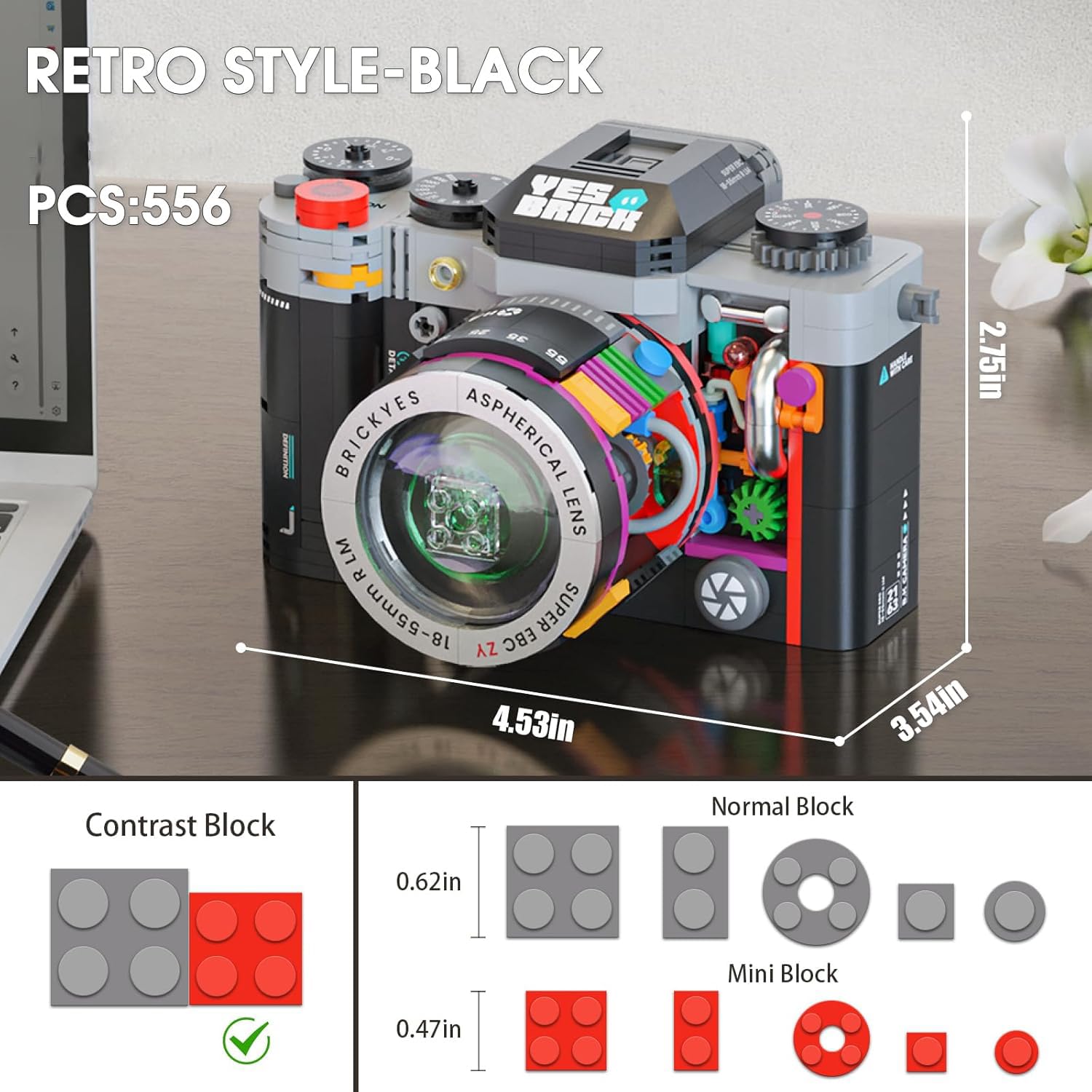 Vziimo Retro Camera Building Set for Adults, Vintage Camera Model Kit, Creative Gifts for Adults, Teens Age 14+, Photography Fans and Vintage