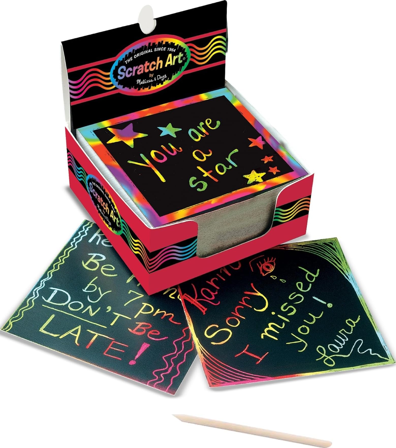 Melissa & Doug Scratch Art Rainbow Mini Notes (125) with Wooden Stylus - FSC Certified