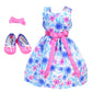 Sophia's 3 Piece Satin Floral Spring Dress, Hairpiece and Shoes for 14.5 Inch Dolls, Pink/Blue