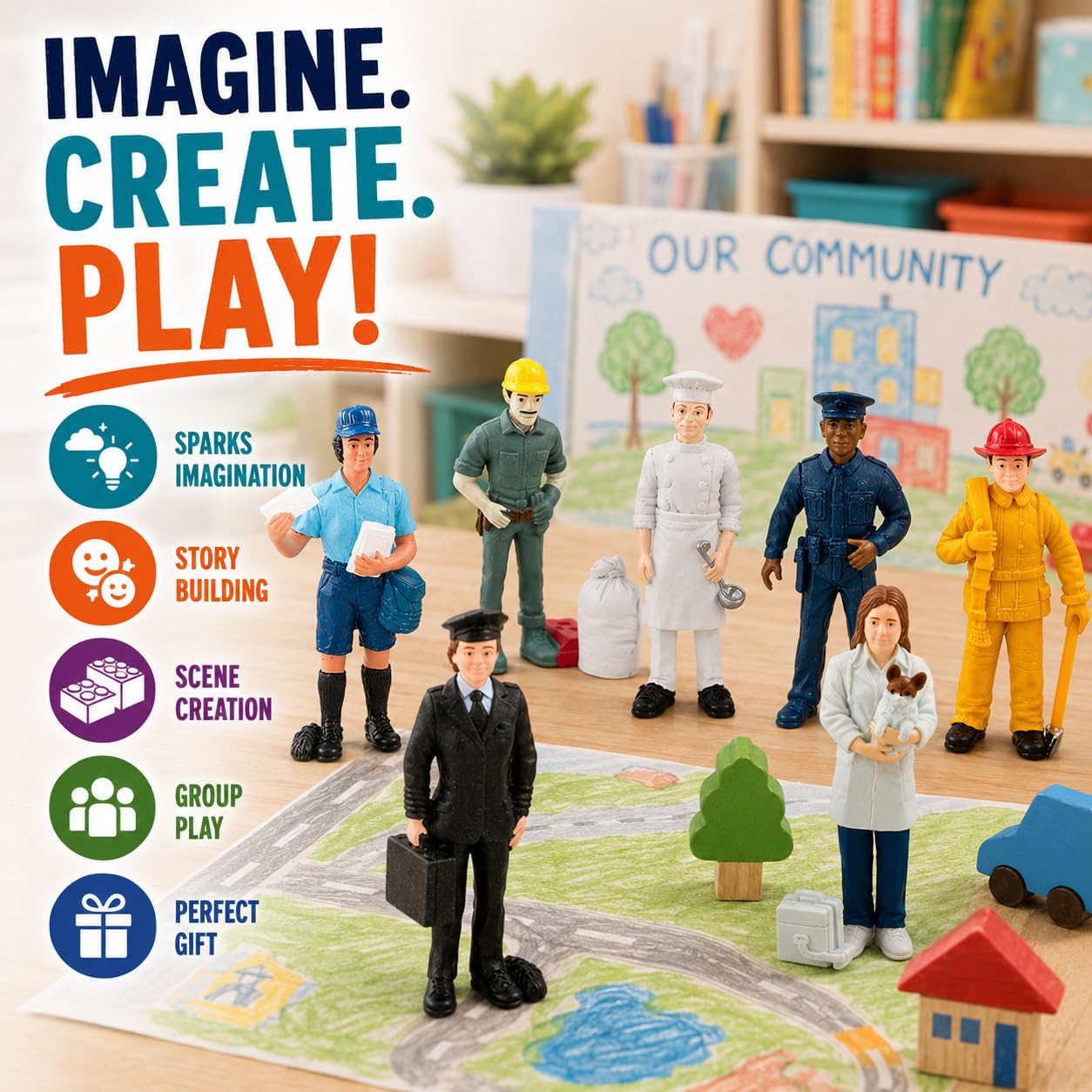 Safari Ltd. People TOOB - 7 Everyday Heroes Figurines of Construction Worker, Policeman, Mailman, Pilot, Chef, Fireman, and Veterinarian - Fun