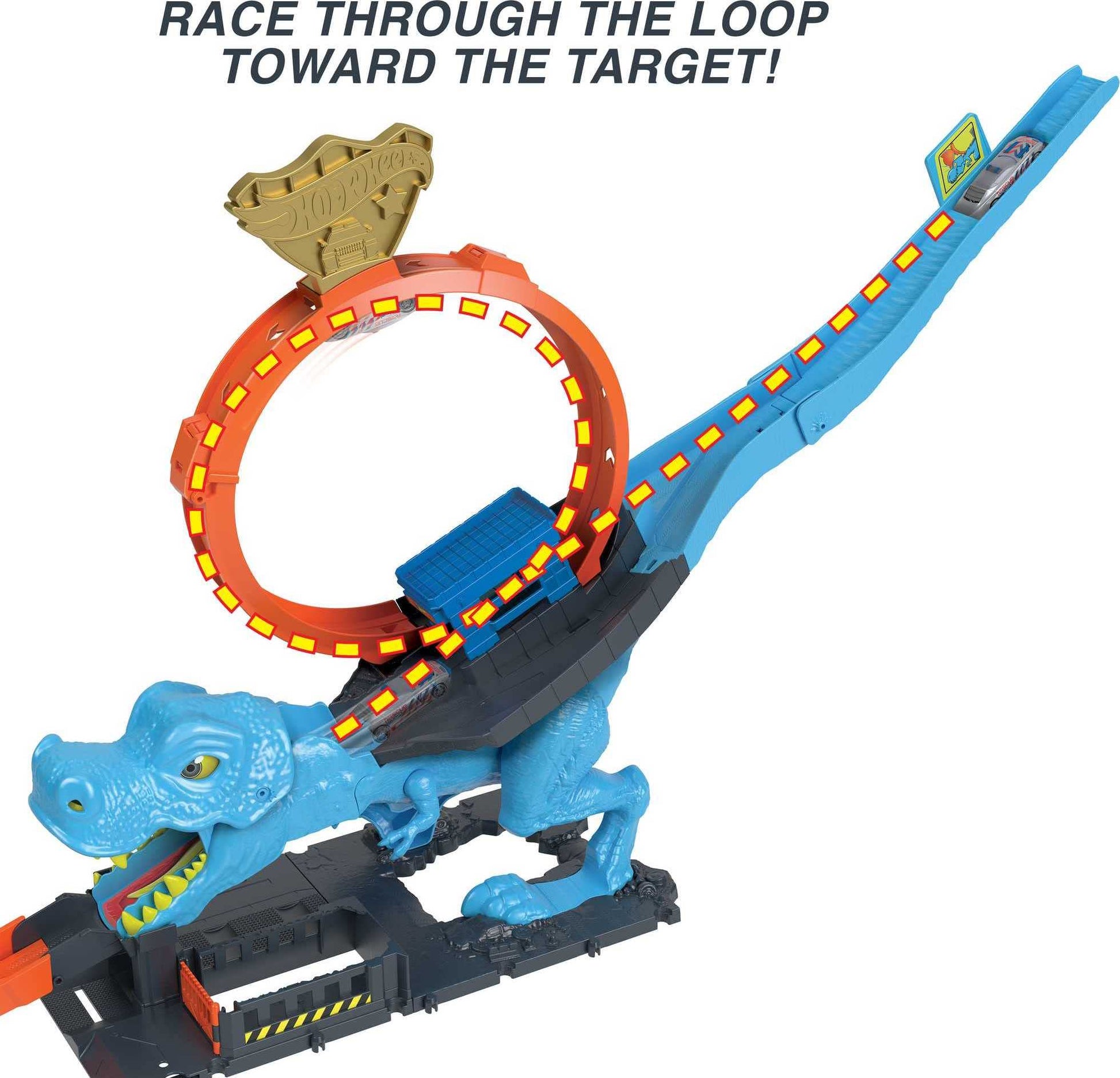 Hot Wheels City T-Rex Chomp Down Track Set & 1 Toy Car