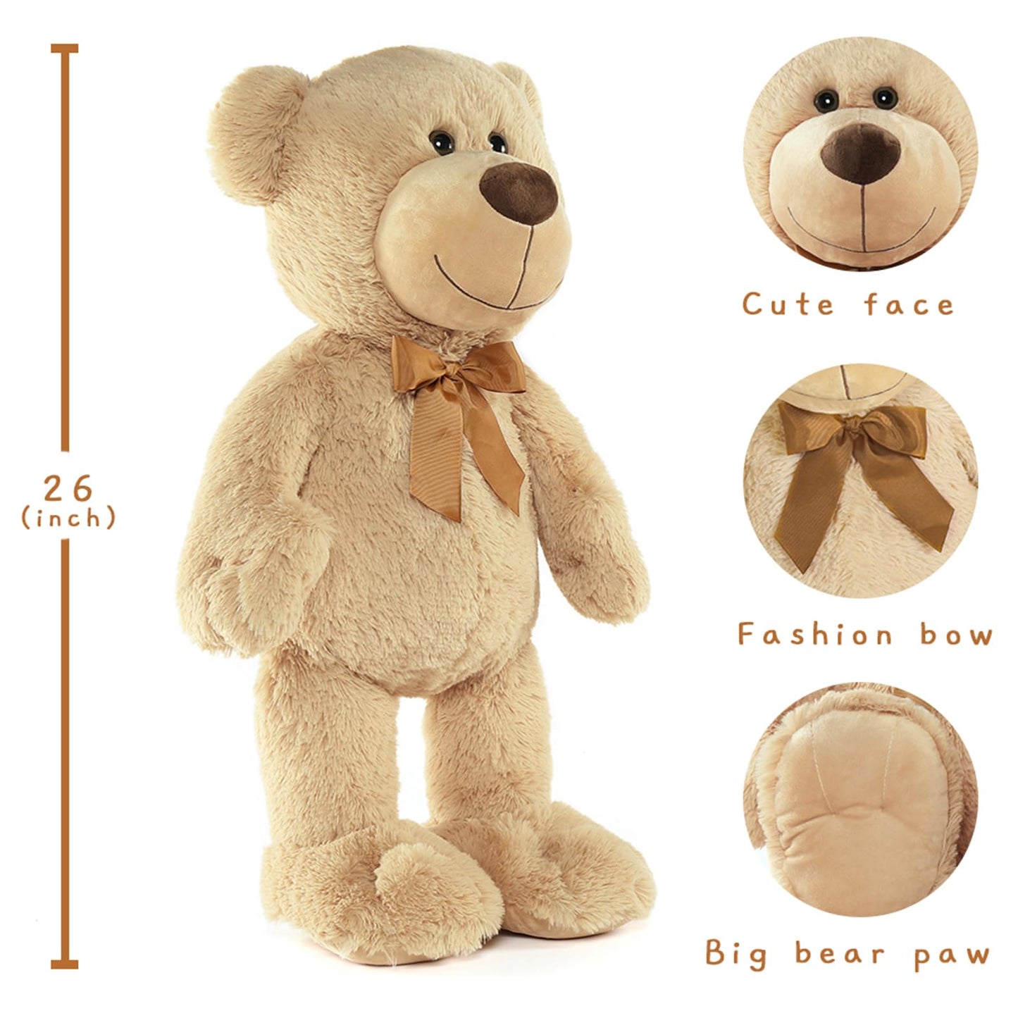 Tezituor Brown Teddy Bear Stuffed Animal, 26 inch Large Stuffed Teddy Bear Plush for Girl Boys Girlfriend, Soft Teddy Bear Toy Gift for Baby Shower