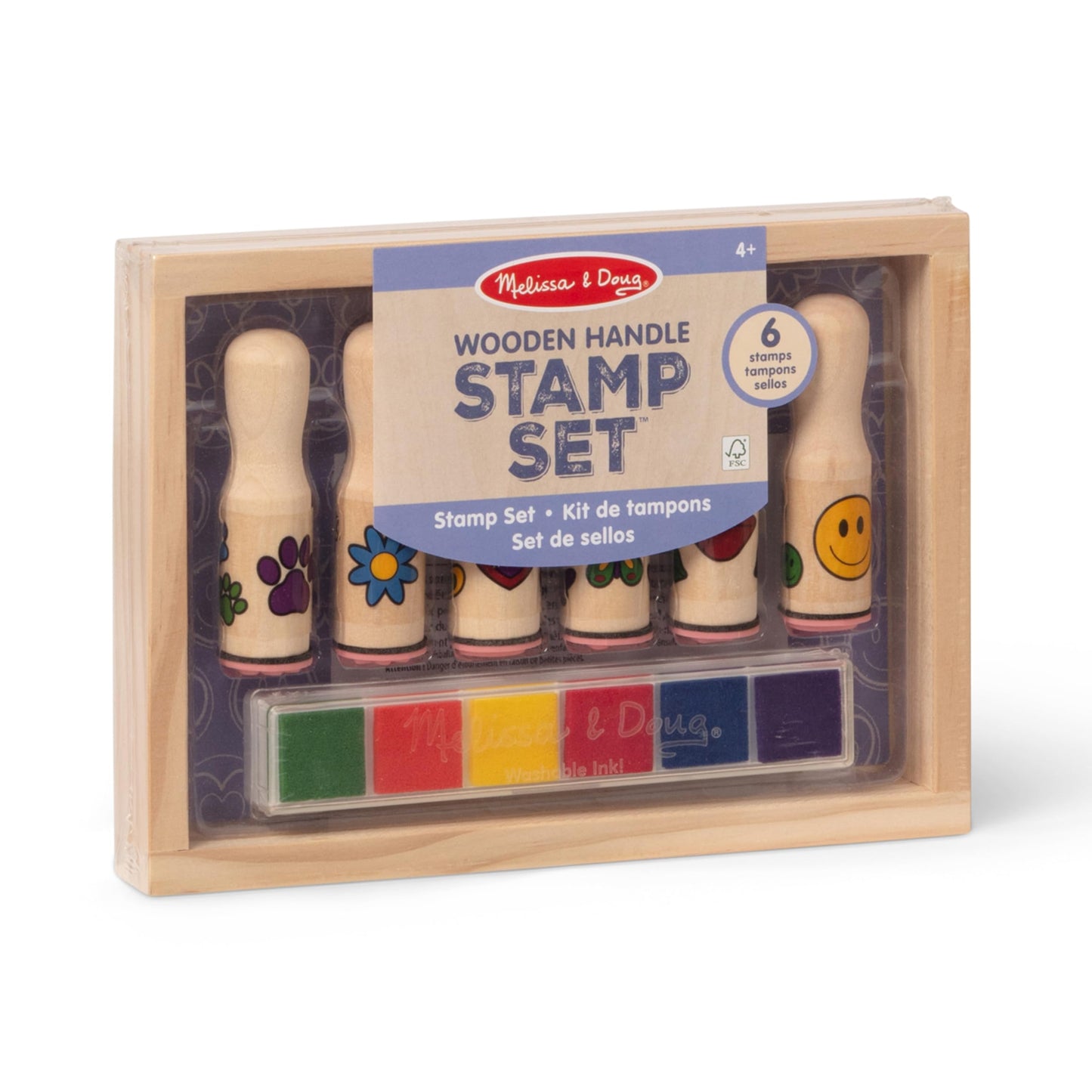 Melissa & Doug Happy Handles Wooden Stamp Set: 6 Stamps and 6-Color Stamp Pad