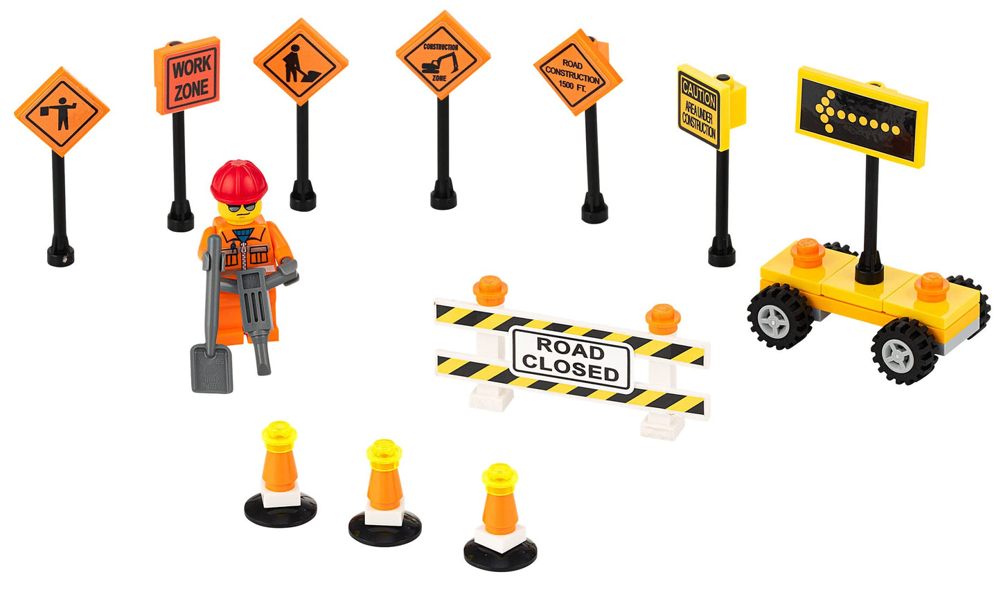 Building Toys 2 Lane Main Road Traffic Light City Town Village Street Stop Sign Bus Stop Post Box Road Sign Compatible with All Major Brick Brands