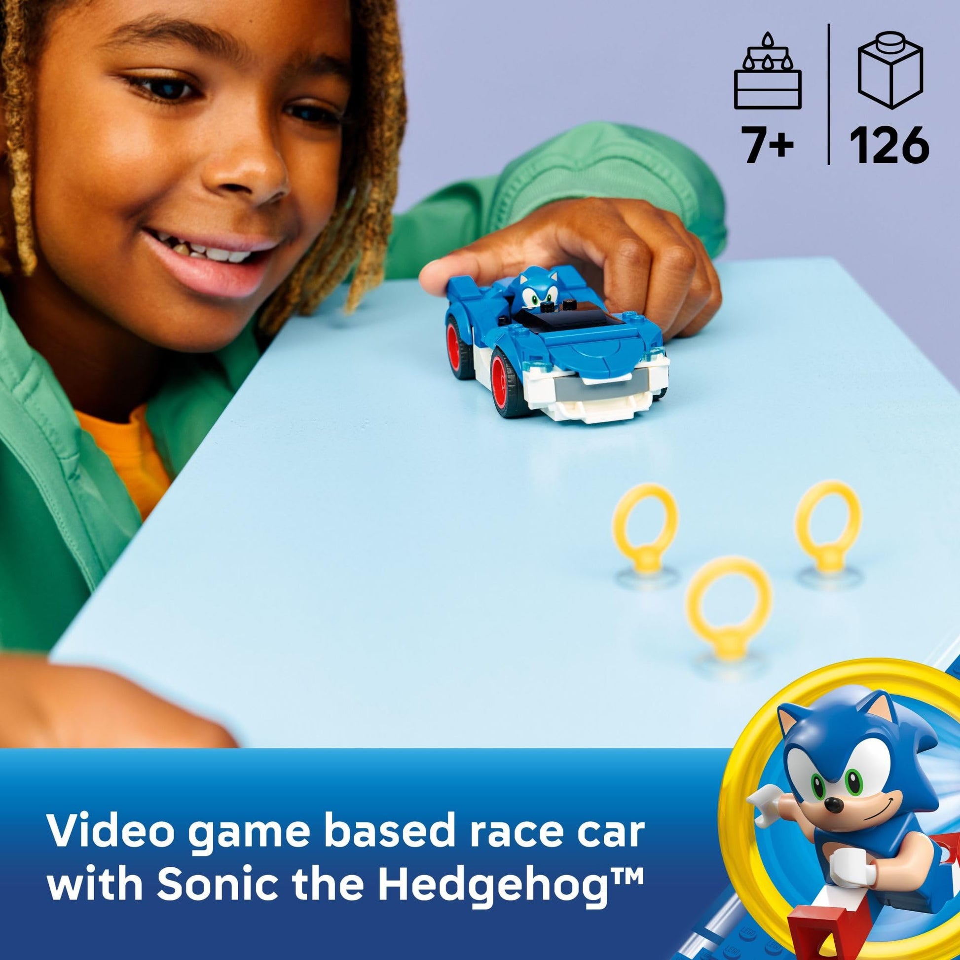 LEGO Sonic The Hedgehog Sonic: Speedster Lightning Race Car Toy for Boys & Girls - Toy Building Set W/Minifigure for Kids & Gamers, Ages 7+ - Gift