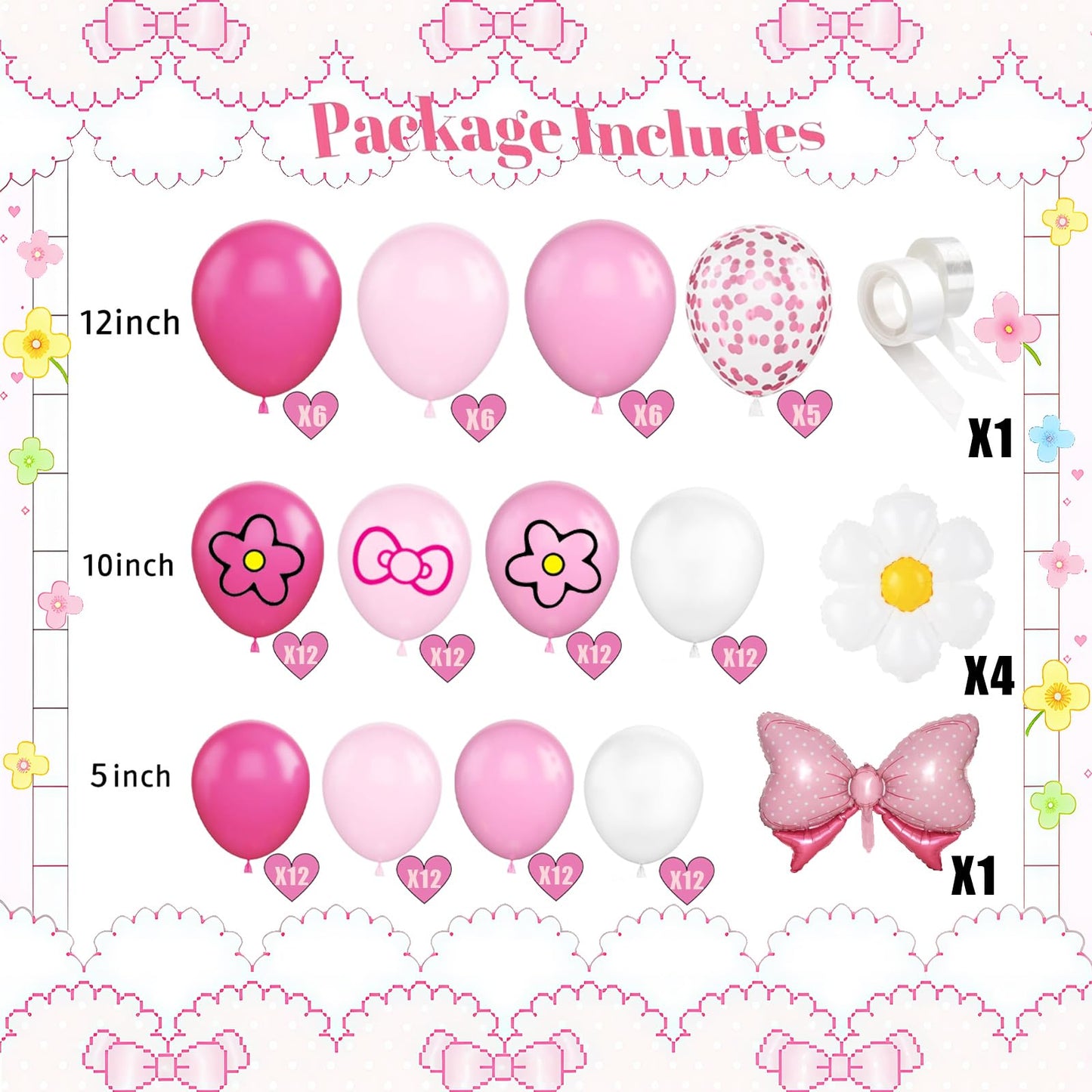 126 Pcs Pink Balloon Garland Arch Kit, Hot Pink Rose Red Balloons For Cartoon Themed Birthday Party Decorations Girls Kids Gatherings Party Supplies