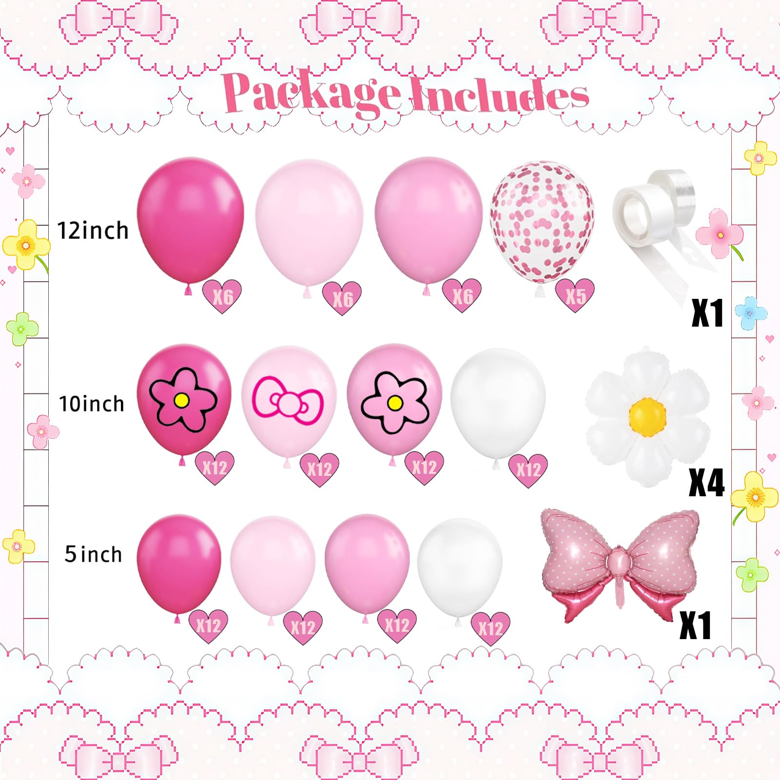 126 Pcs Pink Balloon Garland Arch Kit, Hot Pink Rose Red Balloons For Cartoon Themed Birthday Party Decorations Girls Kids Gatherings Party Supplies