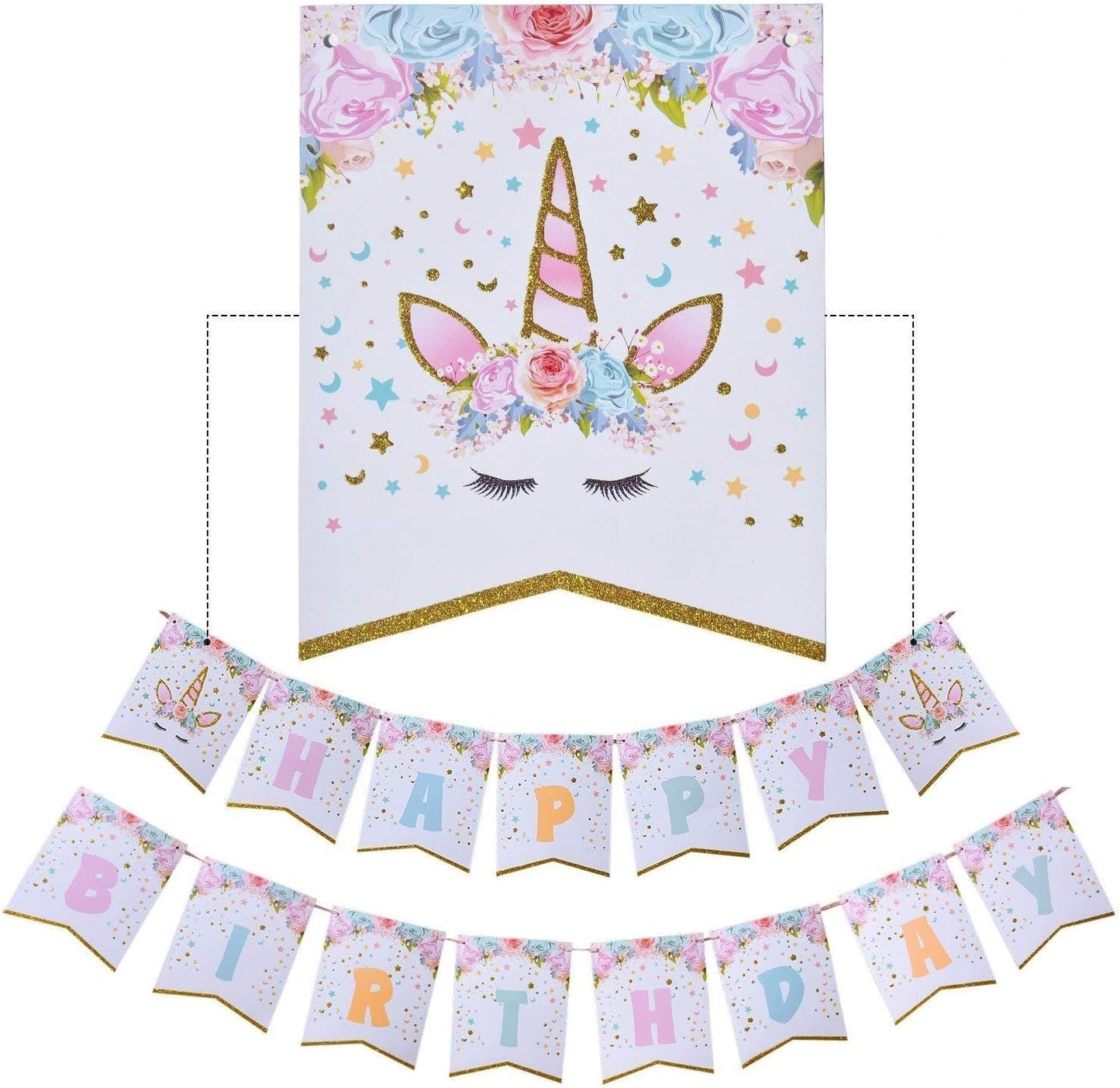 Kocici Unicorn Birthday Decorations, Rainbow Unicorn Party Supplies with Banner and Hanging Swirls for Girls Birthday Party