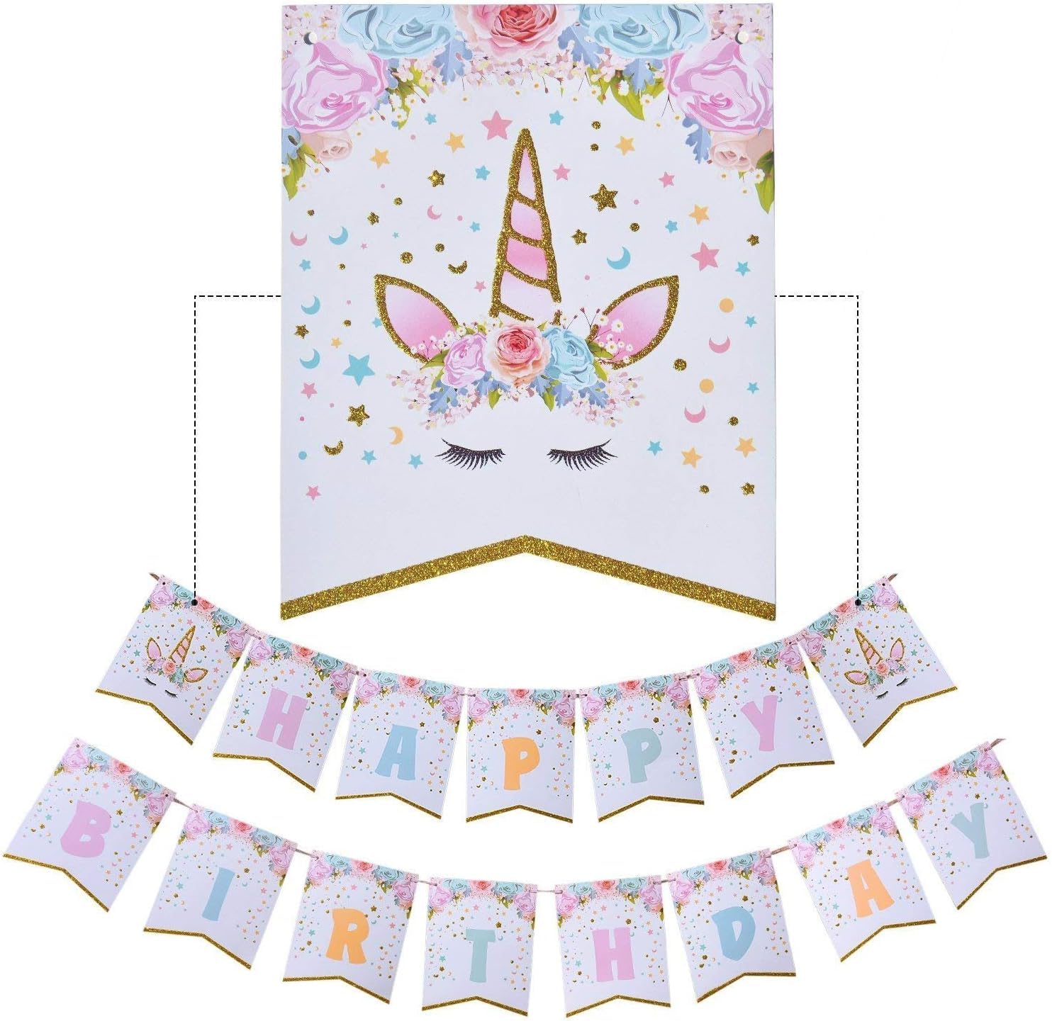 Kocici Unicorn Birthday Decorations, Rainbow Unicorn Party Supplies with Banner and Hanging Swirls for Girls Birthday Party