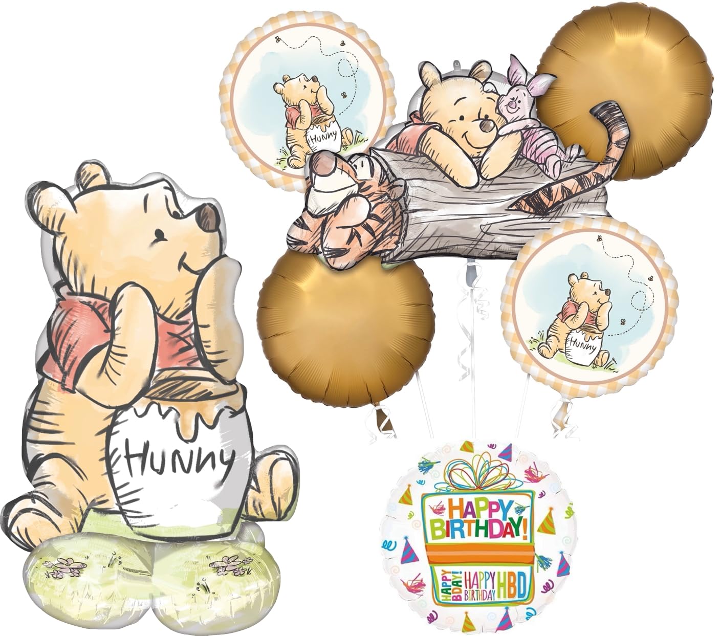 Classic Pooh Birthday Party Supplies 7pc Balloons Decorations with Airloonz