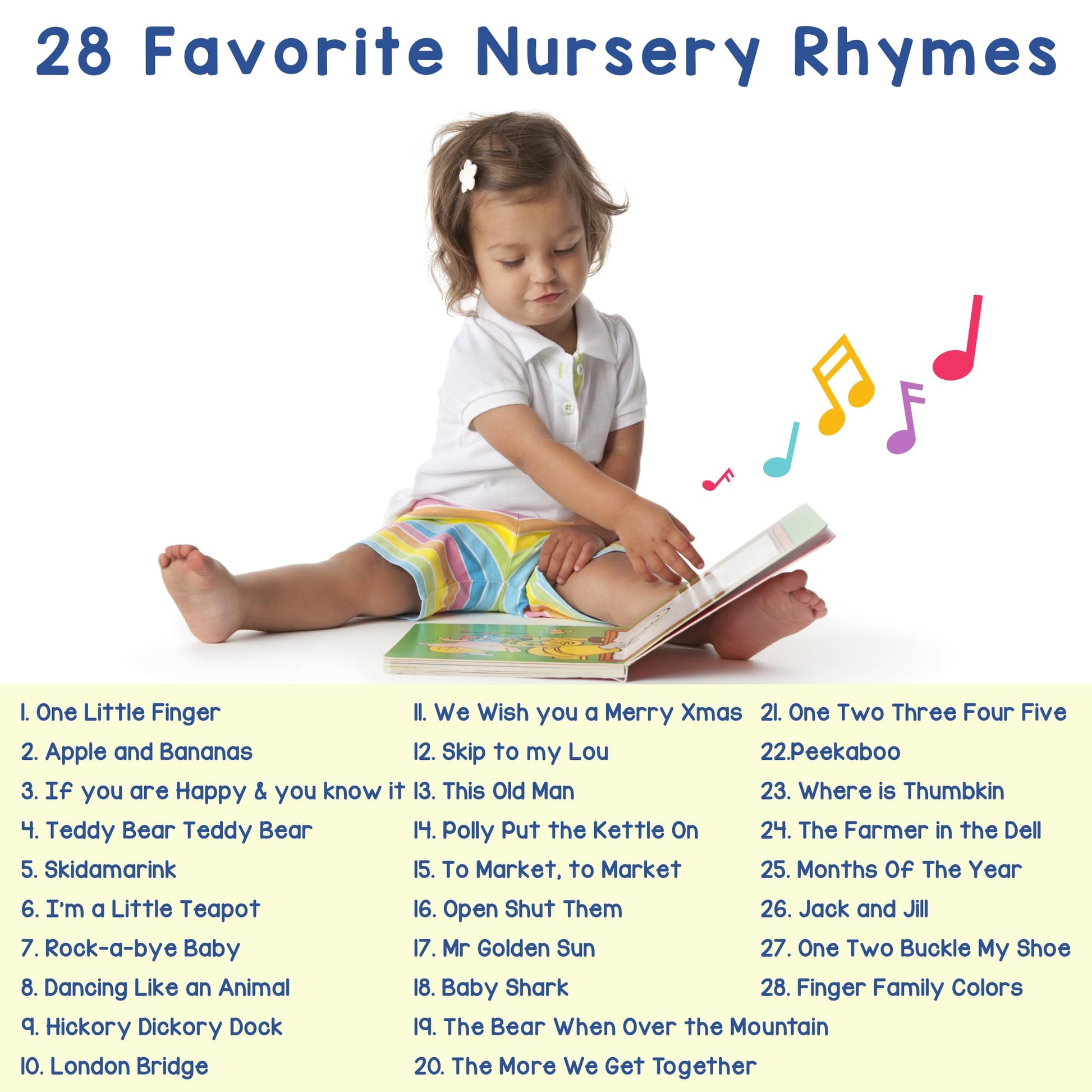 LEARNING BUGS Fun Favorite Nursery Rhymes - Sing Along with 28 Nursery Rhymes, Musical Books for Toddlers, 28-Button Music Book, Musical Toys