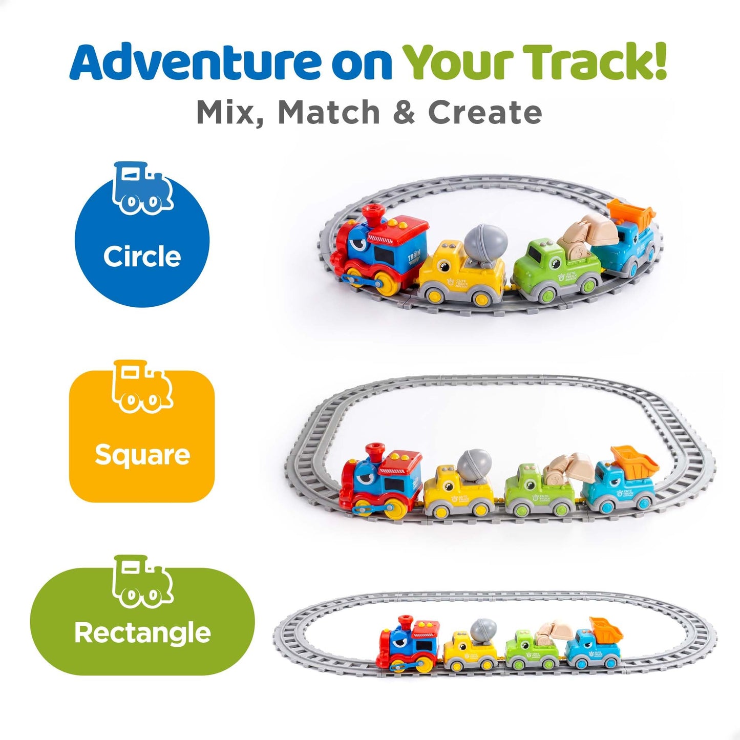 iPlay, iLearn Toddler Train Toy Set for Ages 1-3, 2-4, Kids Electronic Steam Train Tracks, Magnetic Construction Trucks, Light Sound Musical Choo Choo