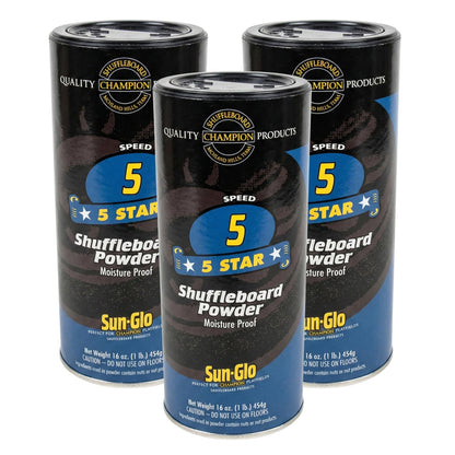 Sun-Glo Speed #5 (Five Star) Shuffleboard Powder Wax - Medium-Slow Speed for 12-16 Foot Tables - 16 oz Shaker Can (Pack of 3)
