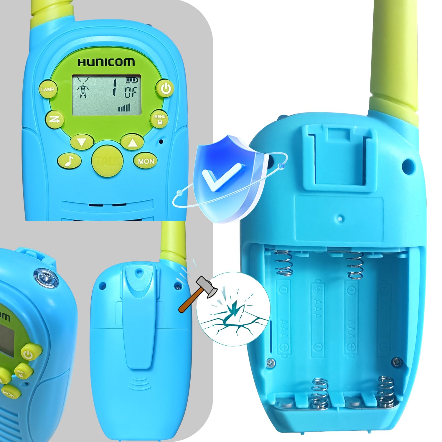 HUNICOM Kids Walkie Talkies with 3KM Range, 99 Privacy Codes, VOX Hands-Free, Built-in Flashlight & 10 Call Tones - Ideal for Outdoor Adventures