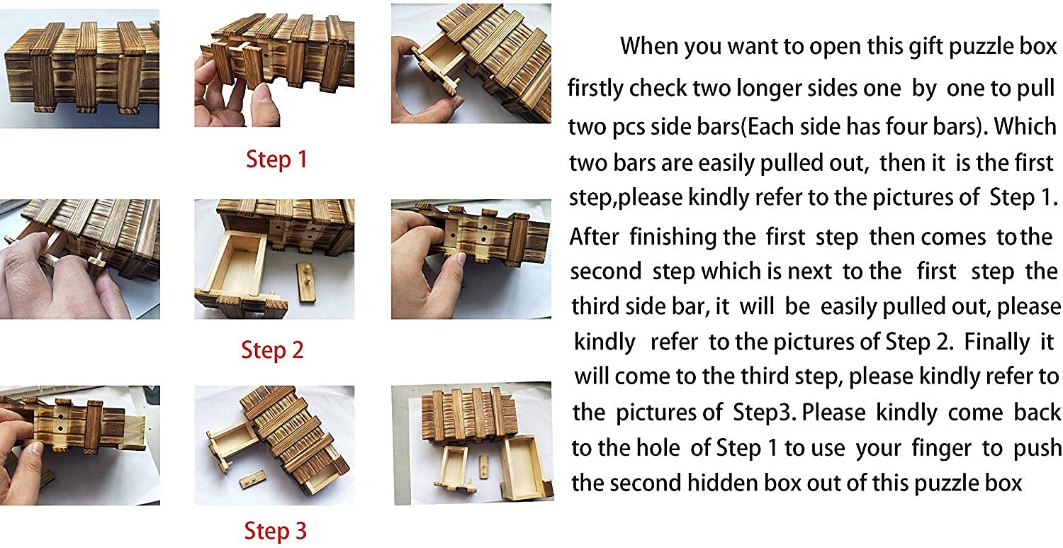 Handmade Classic 3D Brain Teaser Wooden Puzzle Magic Gift Box Game Box with Extra Secure Secret Drawer IQ Toys SHUYUE