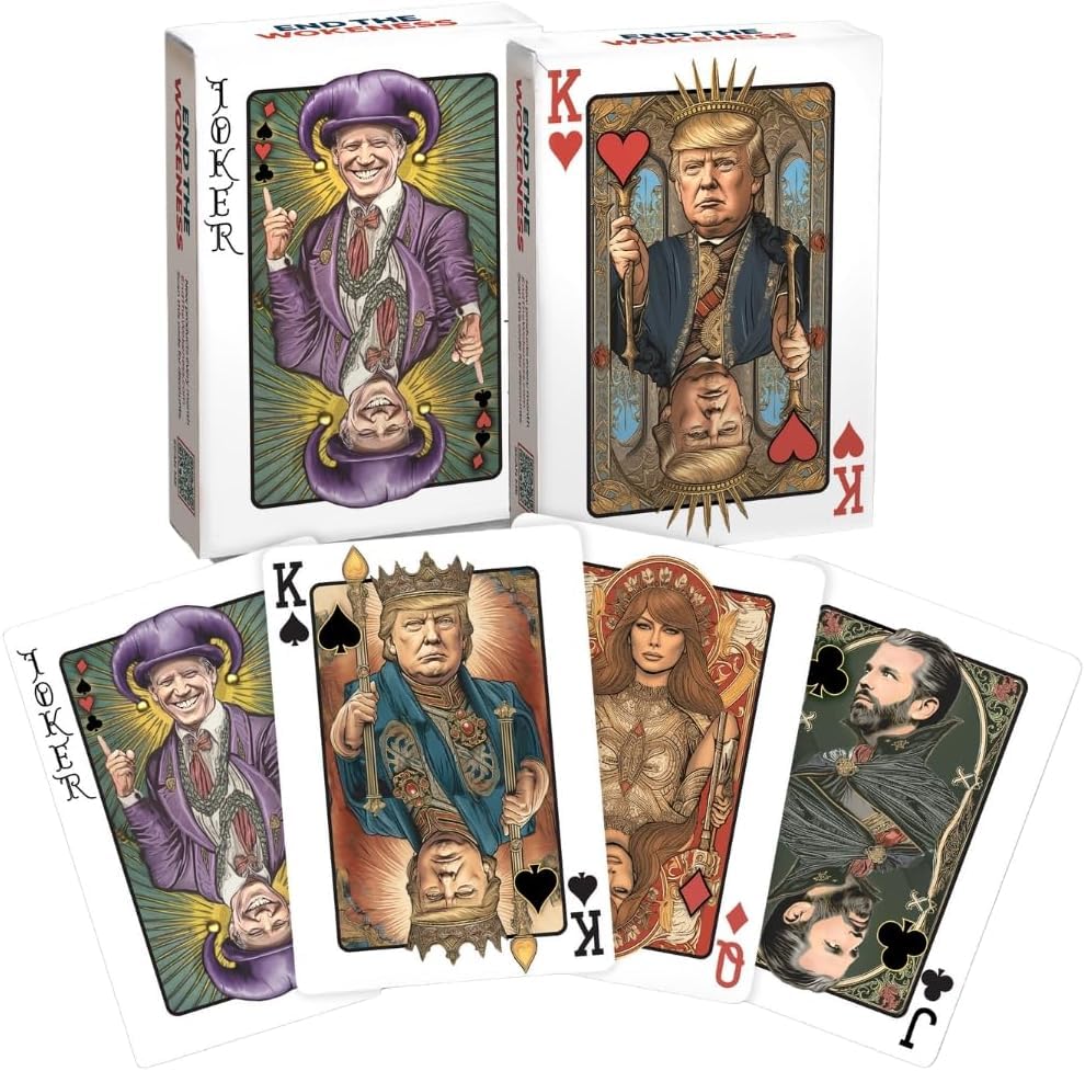 END THE WOKENESS: Trump Family Poker Playing Cards - Premium Collectible Deck Featuring Trump, Melania, Trump Jr., and Biden Joker Cardstock for Poker