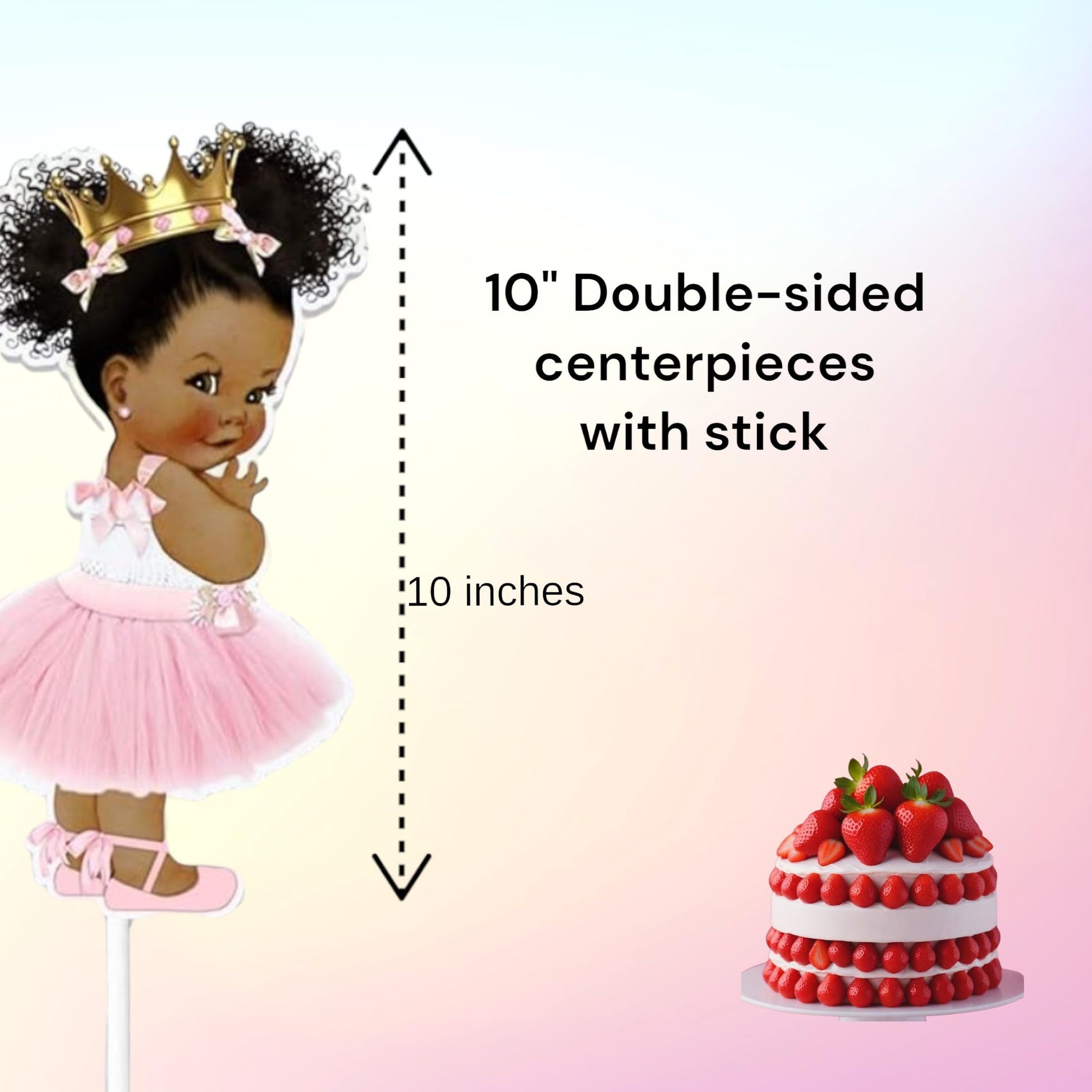Little Princess Centerpieces Baby Shower Table Decoration 10 inches Pink Gold African American Black Royal Birthday Cake Topper