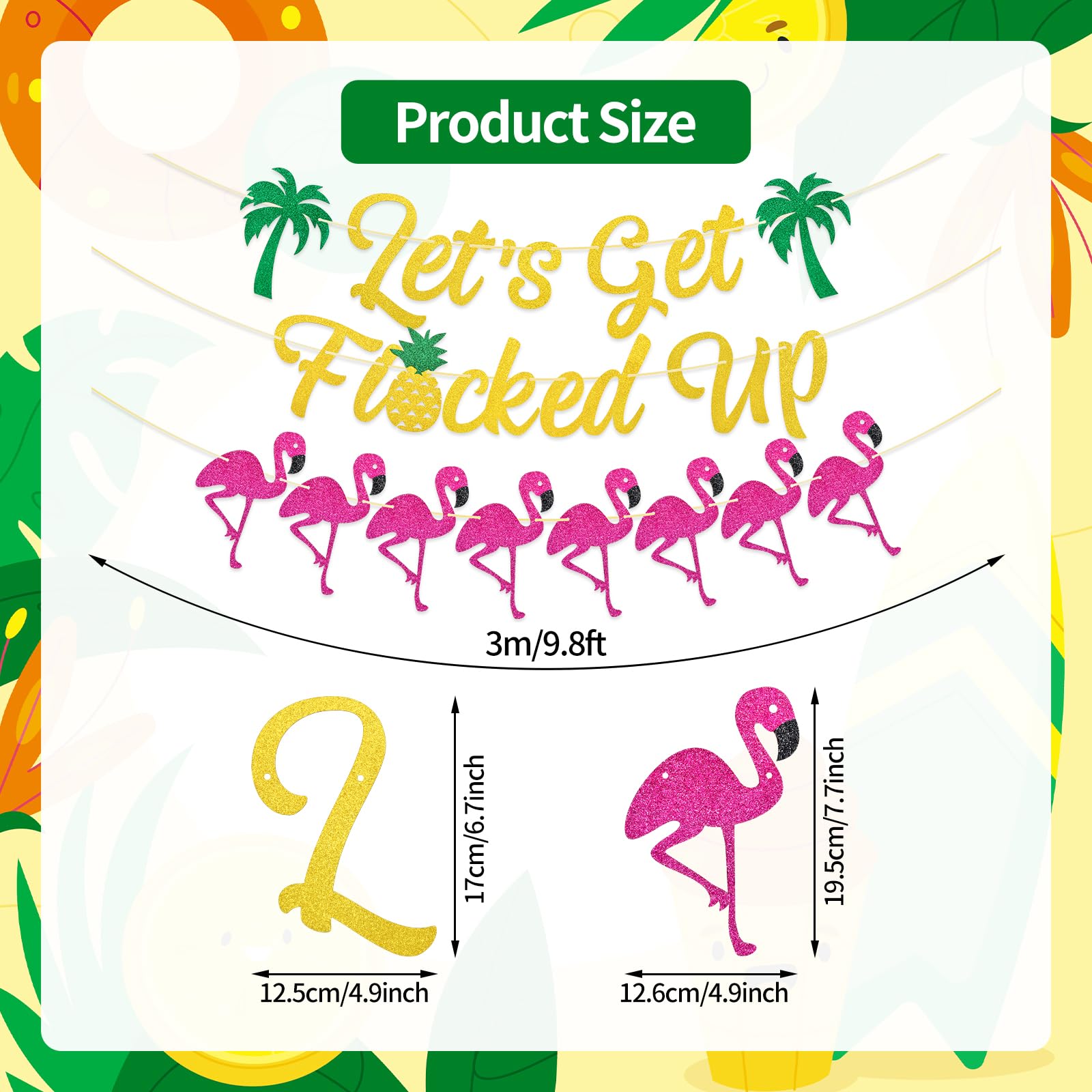 Let’s Get Flocked Up Banner - Pink Glitter Flamingo Party Banner with Palm Trees & Pineapple, NO DIY Required, Tropical Summer Pool Party