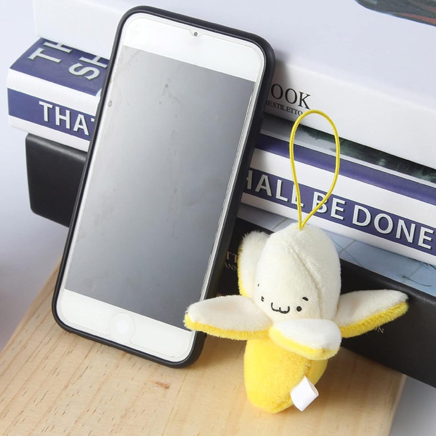 Jinshining 4Pcs Yellow Cute Stuffed Banana Shape Cartoon Doll PP Cotton Soft Doll Plush Pendant Birthday Gift for Decoration 1.97 inches Car Keychain
