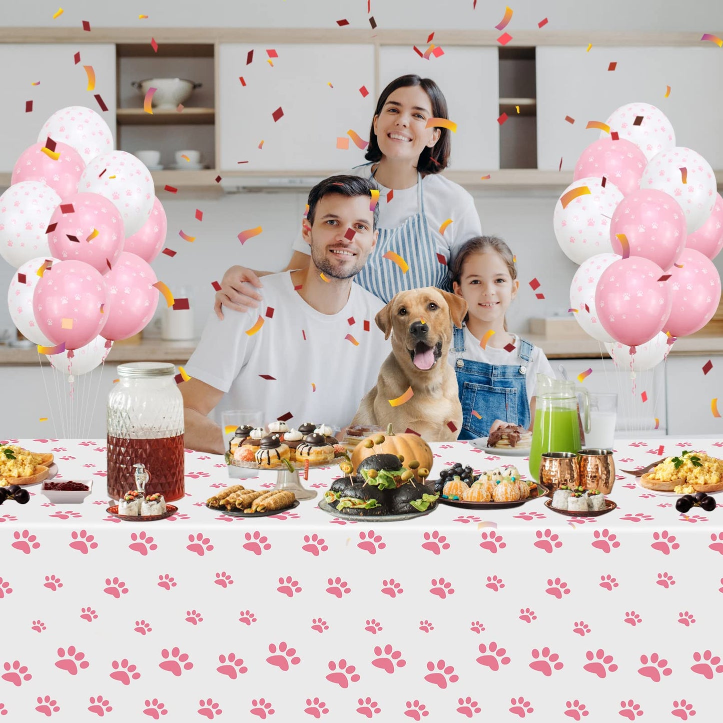 QUERICKY 2 Pack Puppy Paw Print Tablecloths, 51x87'' Plastic Disposable Table Cover for Pet Themed Party Decorations for Cat Dog Birthday Party