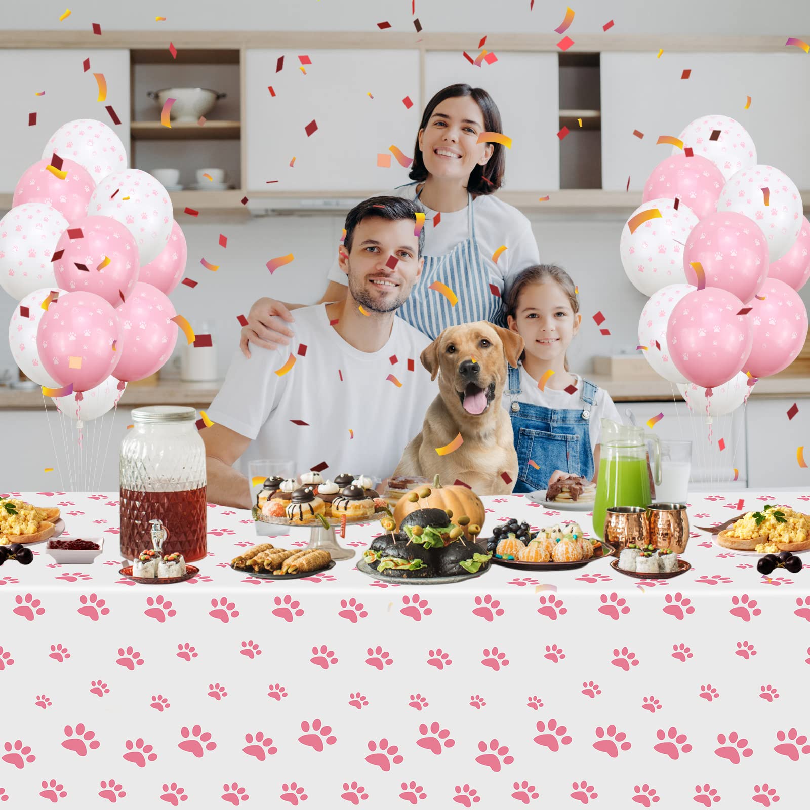 QUERICKY 2 Pack Puppy Paw Print Tablecloths, 51x87'' Plastic Disposable Table Cover for Pet Themed Party Decorations for Cat Dog Birthday Party