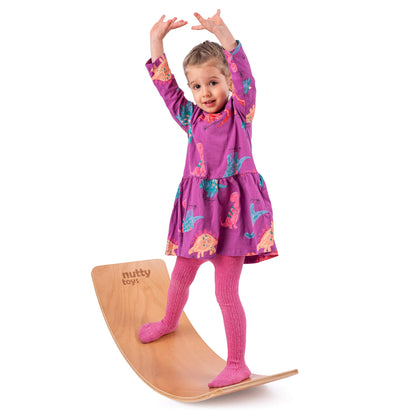 NUTTY TOYS Montessori Wooden Wobble Board for Kids & Adults - 35" 100% Natural Wood Balance Board Toddler Balancing Toy Unique Boy & Girl Open Ended