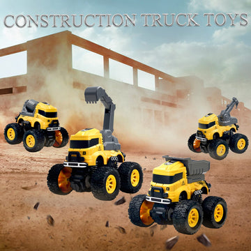 Construction Truck Toys for Boys - 4 Pack Excavator, Mixer, Crane, Dump Trucks Push and Go Friction Powered Cars Monster Trucks Toy for Kids Birthday