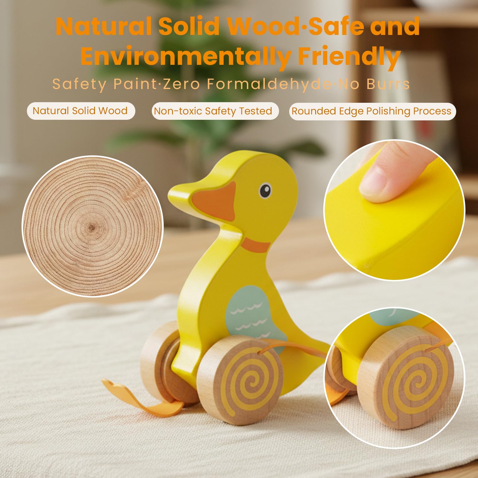 Wooden Push Toys for Toddlers 1-3, Baby Pull Along Stick Walking Duck