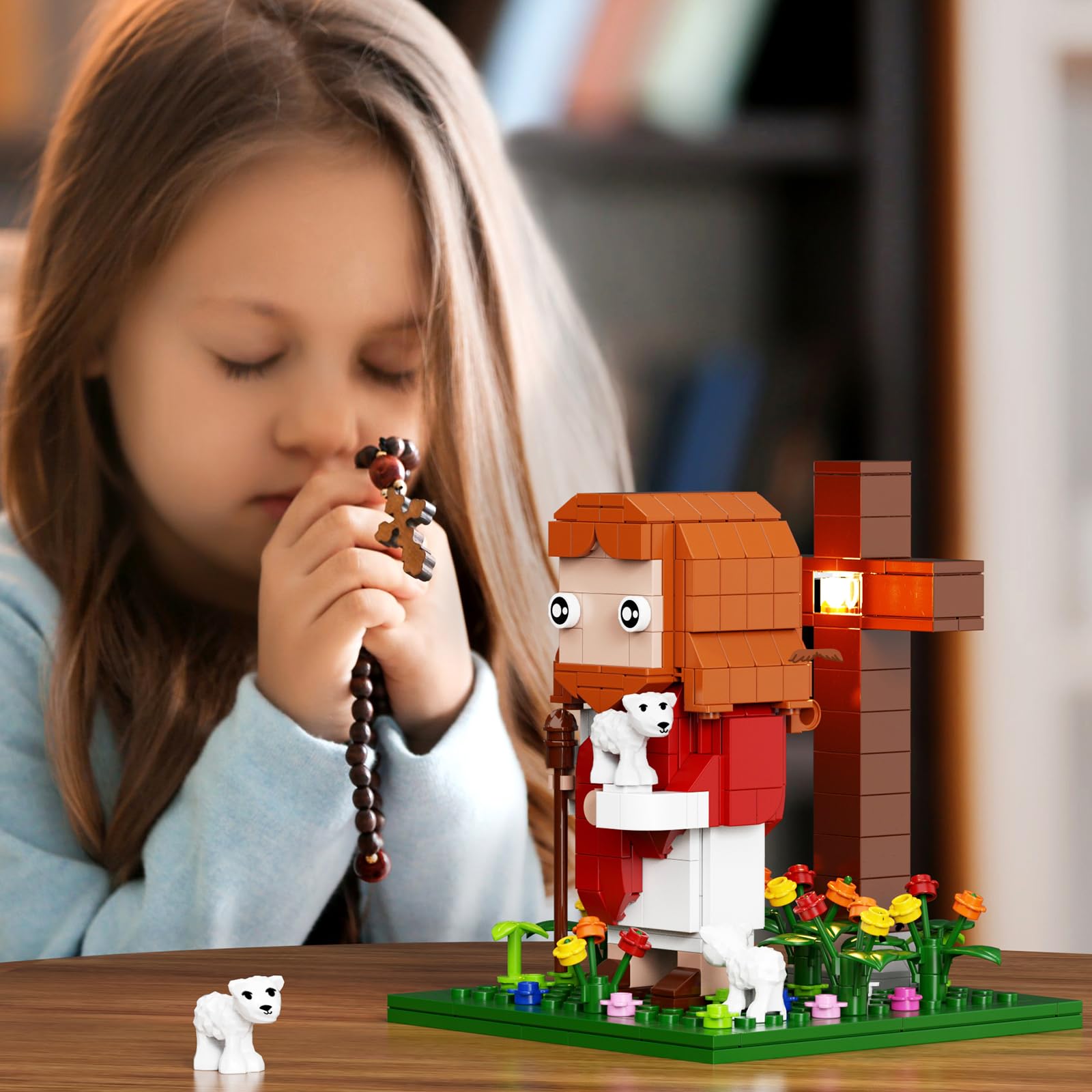 Jesus Building Block Set, The Shepherd God?Compatible with Lego Jesus Building Toy, Bible Story Jesus Figures with LED Light?Easter, Christmas