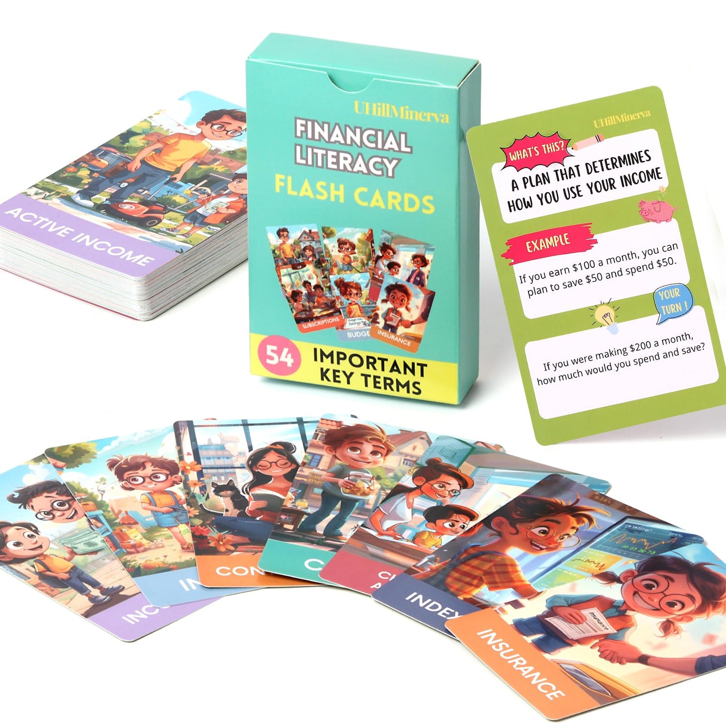 Financial Literacy Flash Cards - Great for Teaching Kids Through Middle School - 54 Educational Money & Learning Resources - Teach Cashflow, Stock
