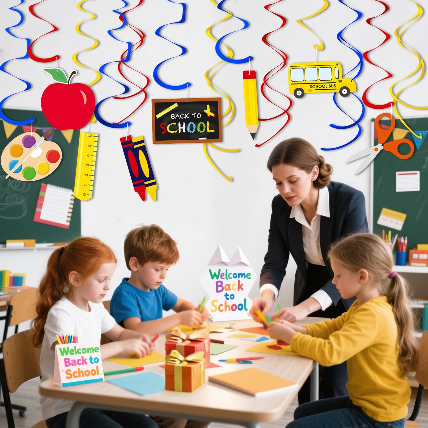 46 PCS Back to School Decorations Hanging Swirls - First Day of School Hanging Decor Welcome Back Classroom Ceiling Decoration Streamer for Teacher