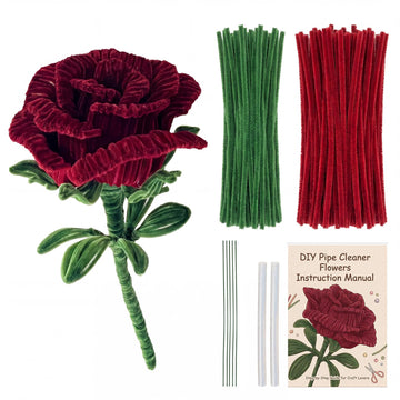Pipe Cleaners Flower Kit - Red Pipe Cleaners for Flower Making, DIY Craft Supplies for 22-Inch Pipe Cleaner Flowers, Includes 300 PCS Pipe Cleaners