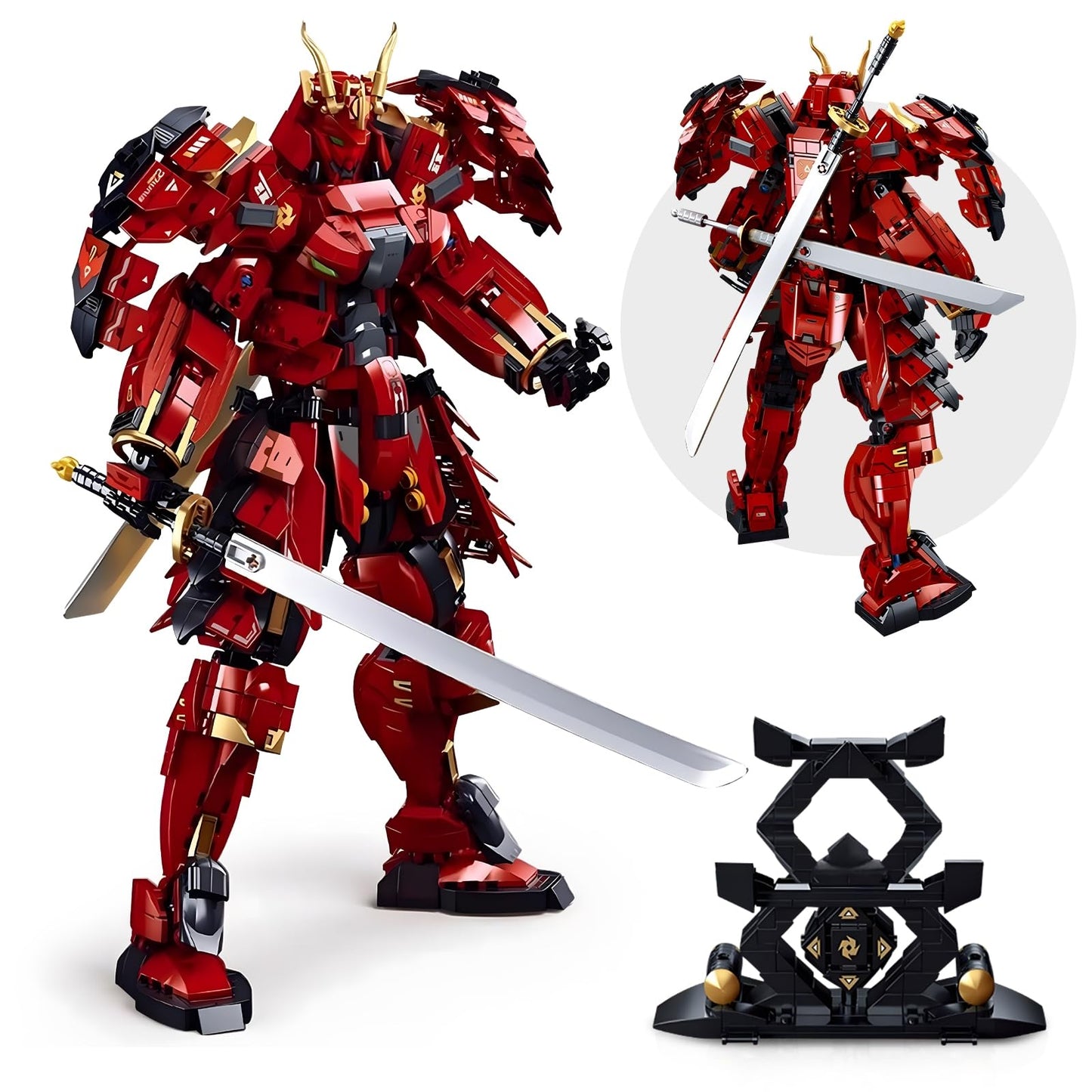 HIGH GODO Samurai Mech Warrior Model Building Sets, Double Swords Robot Building Blocks Toy Set, 923 Pieces Creative Collectible Gift for Adults Man