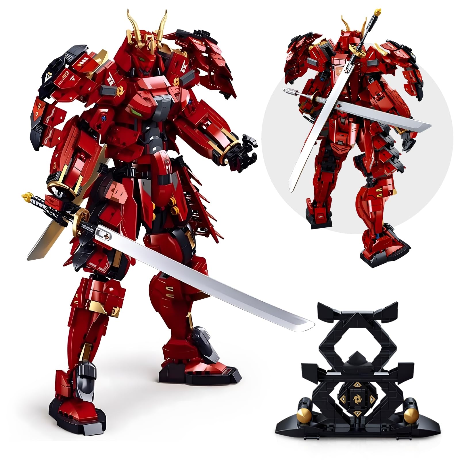 HIGH GODO Samurai Mech Warrior Model Building Sets, Double Swords Robot Building Blocks Toy Set, 923 Pieces Creative Collectible Gift for Adults Man