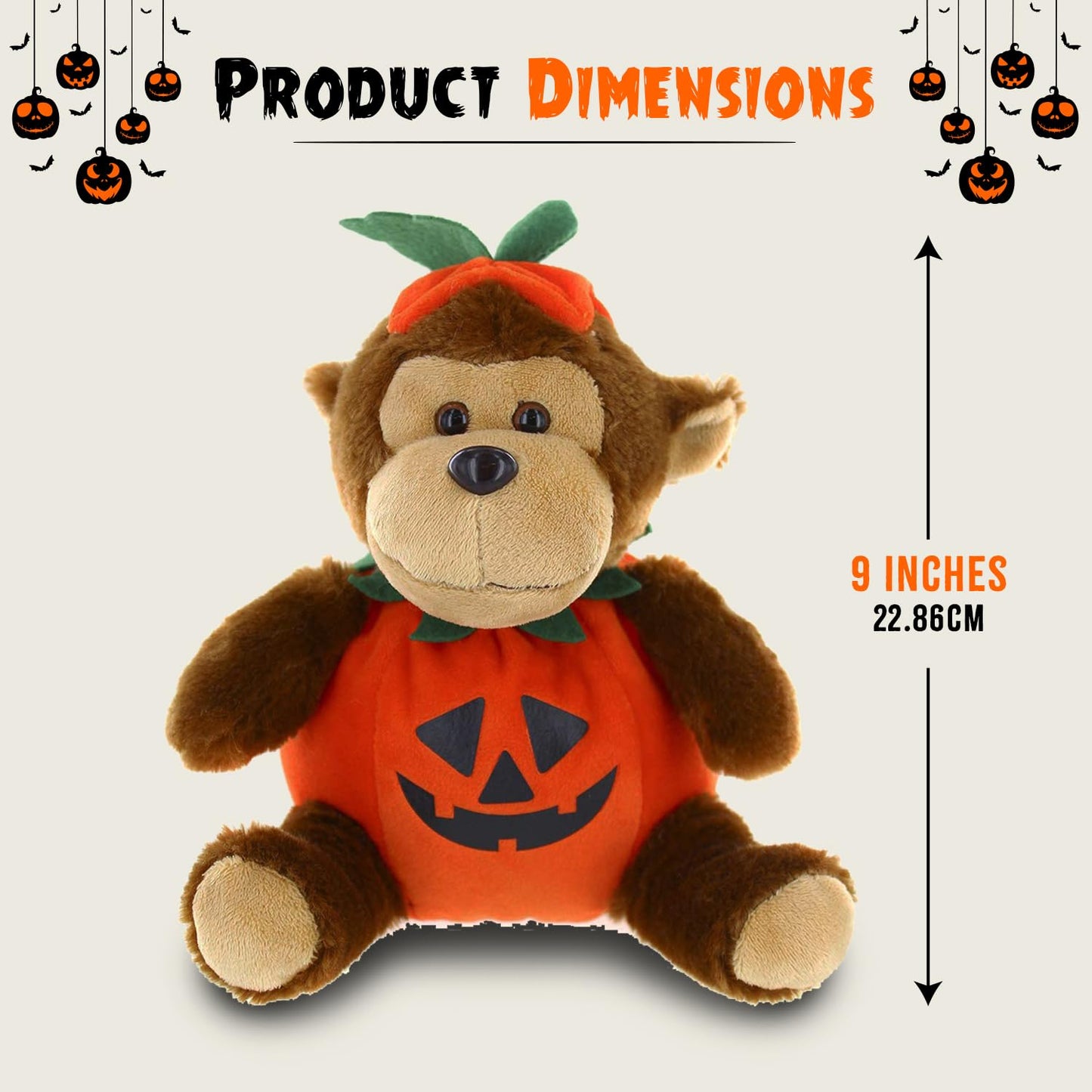 Made By Aliens Plush Halloween Teddy Bear with Pumpkin - Soft Toy, Home Decor - Gifts for Kids & Toddler Baby - 9 Inches (Halloween Monkey)