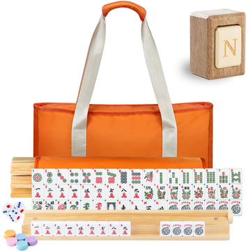 MUTEX American Mahjong Game Set, 166 Premium Mahjong Tile Set with Traveler Size Stylish Orange Carrying Bag, Western Mahjong Set with 4-Piece Wood