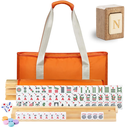 MUTEX American Mahjong Game Set, 166 Premium Mahjong Tile Set with Traveler Size Stylish Orange Carrying Bag, Western Mahjong Set with 4-Piece Wood