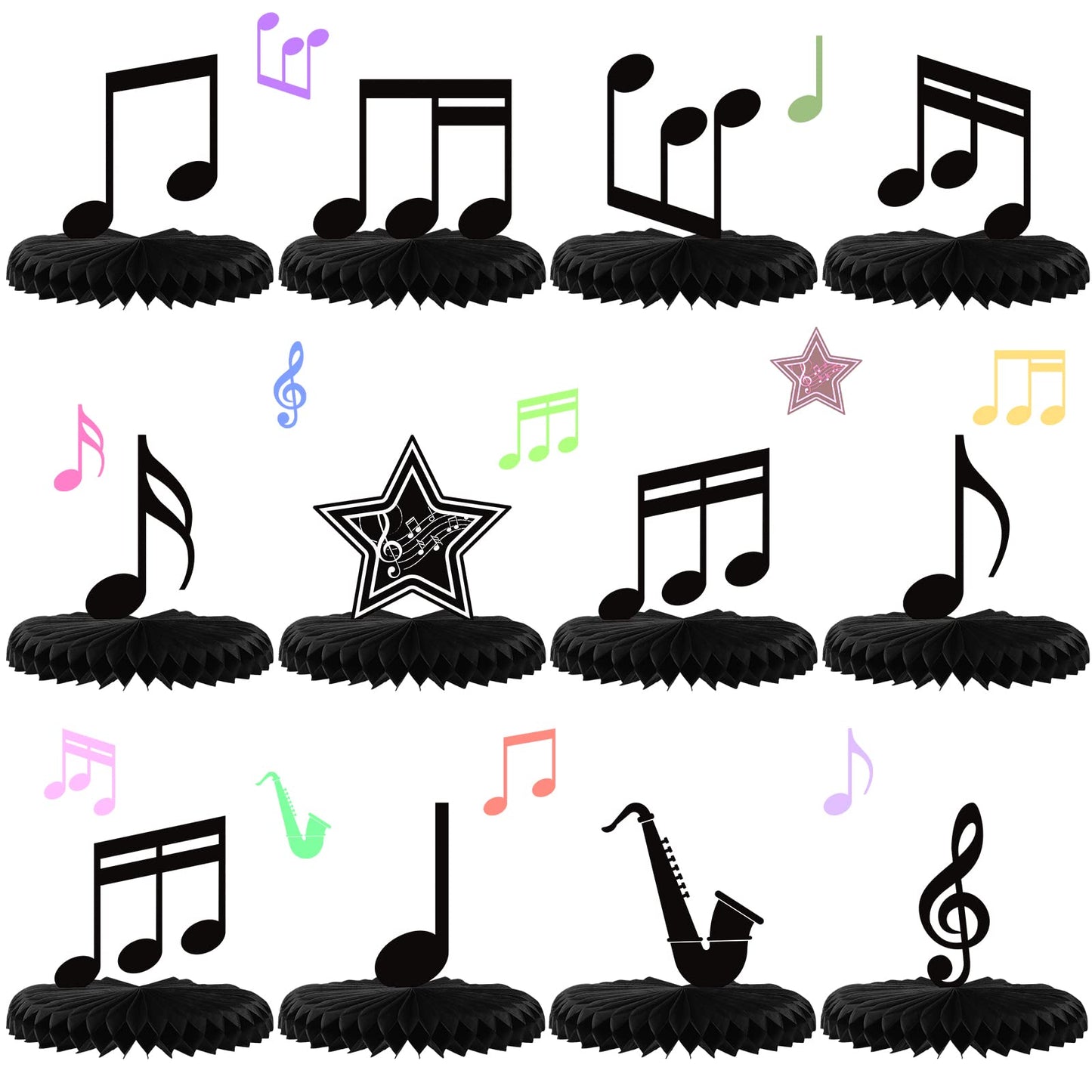 12 Pcs Music Notes Honeycomb Centerpieces Music Party Decoration Retro Table Decor Kids' Party Centerpieces Notes Silhouette Table Toppers for Baby