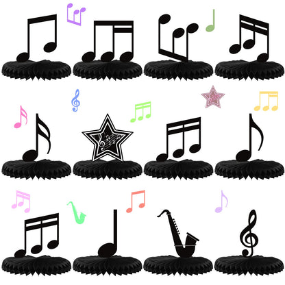 12 Pcs Music Notes Honeycomb Centerpieces Music Party Decoration Retro Table Decor Kids' Party Centerpieces Notes Silhouette Table Toppers for Baby