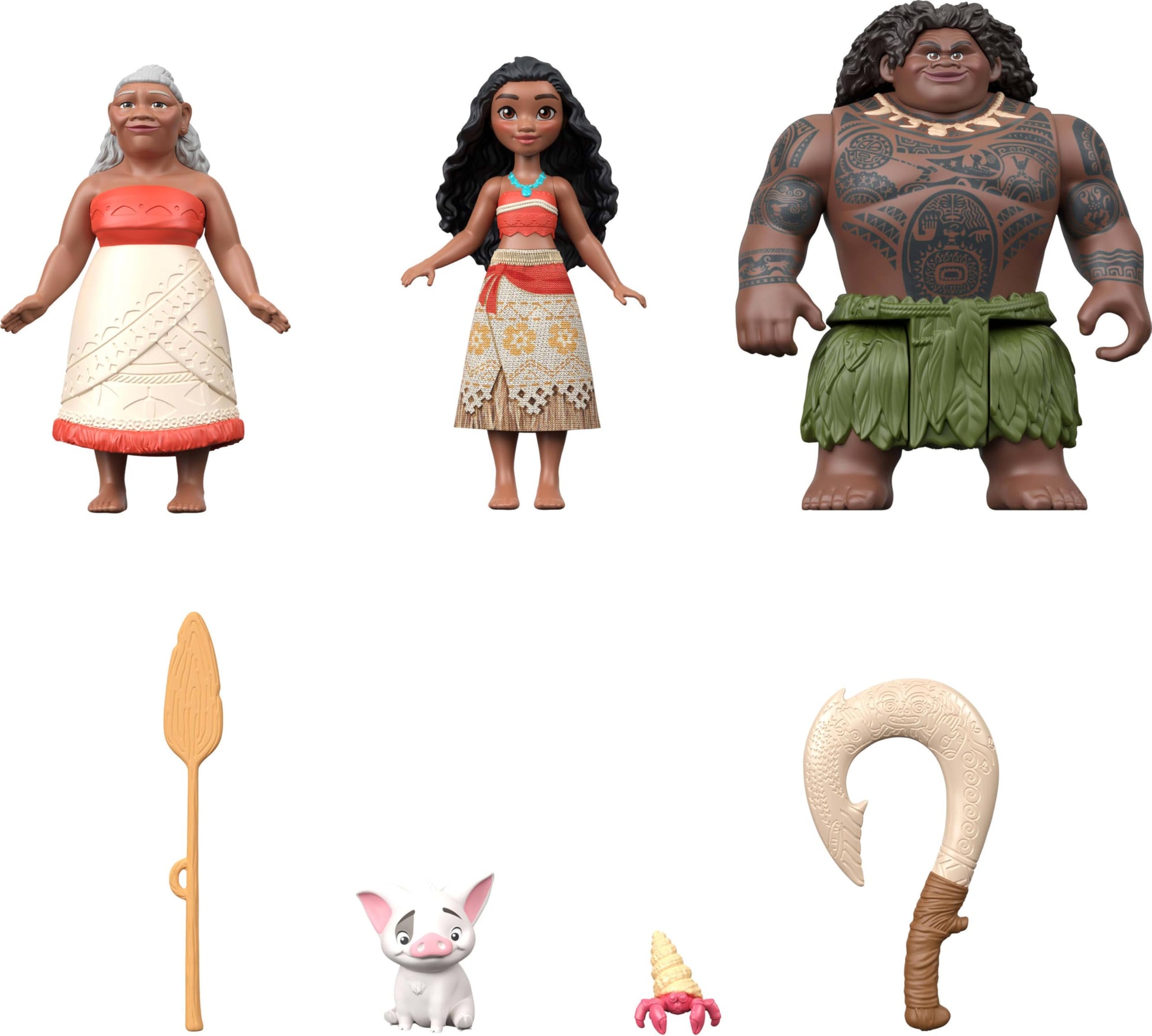 Mattel Disney Moana Small Doll 3-Pack with Moana, Maui the Demigod & Gramma Tala, Plus Pua the Pig, Crab Figure & 2 Accessories, Inspired by Movie