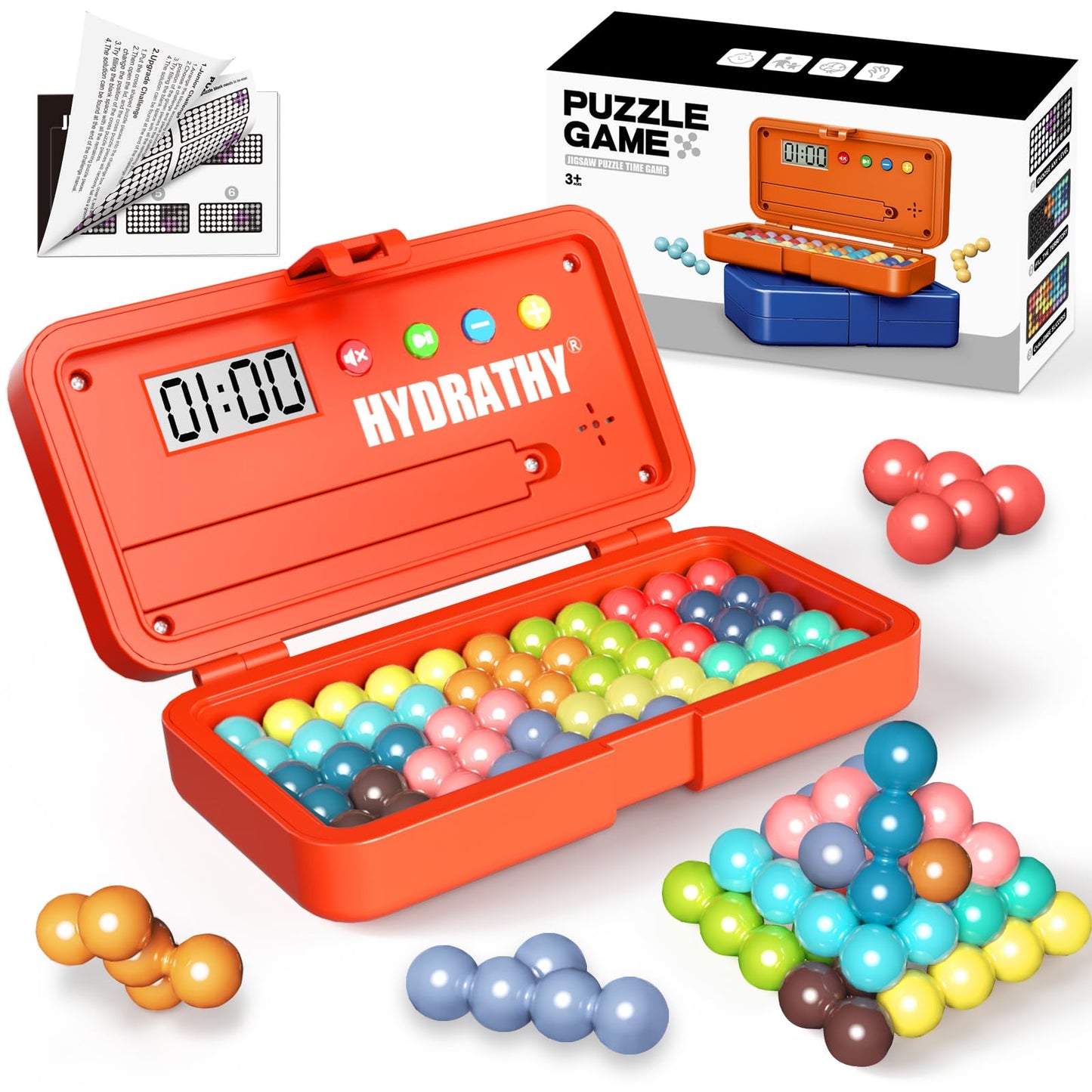 Hydrathy Brain Teaser Puzzles Games for Kids Adults with Timer, 2 Modes Handheld Travel Games, Single Player Mind Challenge Toys, STEM Montessori