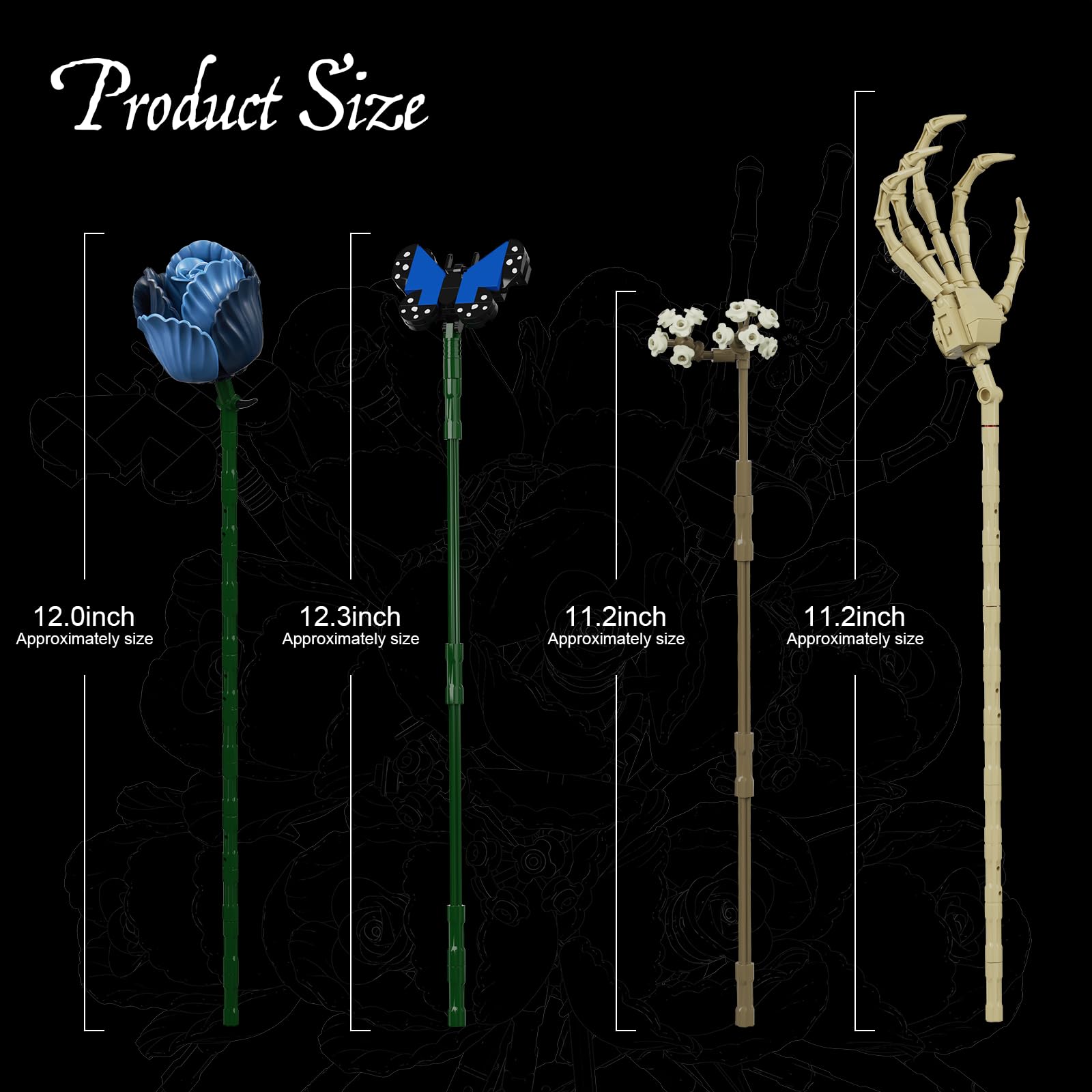 Corpse Emily Bouquet Roses Building Set, Gothic Floral Flower Model Set for Dark Romancet Compatible with Lego Withered Flower Building