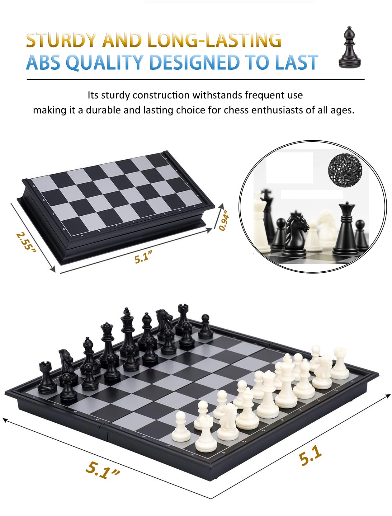 Chess Sets Magnetic Board Games - 5.1 Inches Travel Small Mini Pocket Chess Set for Teenager & Adults, Folding Portable Chess Gifts Classic 2-Player