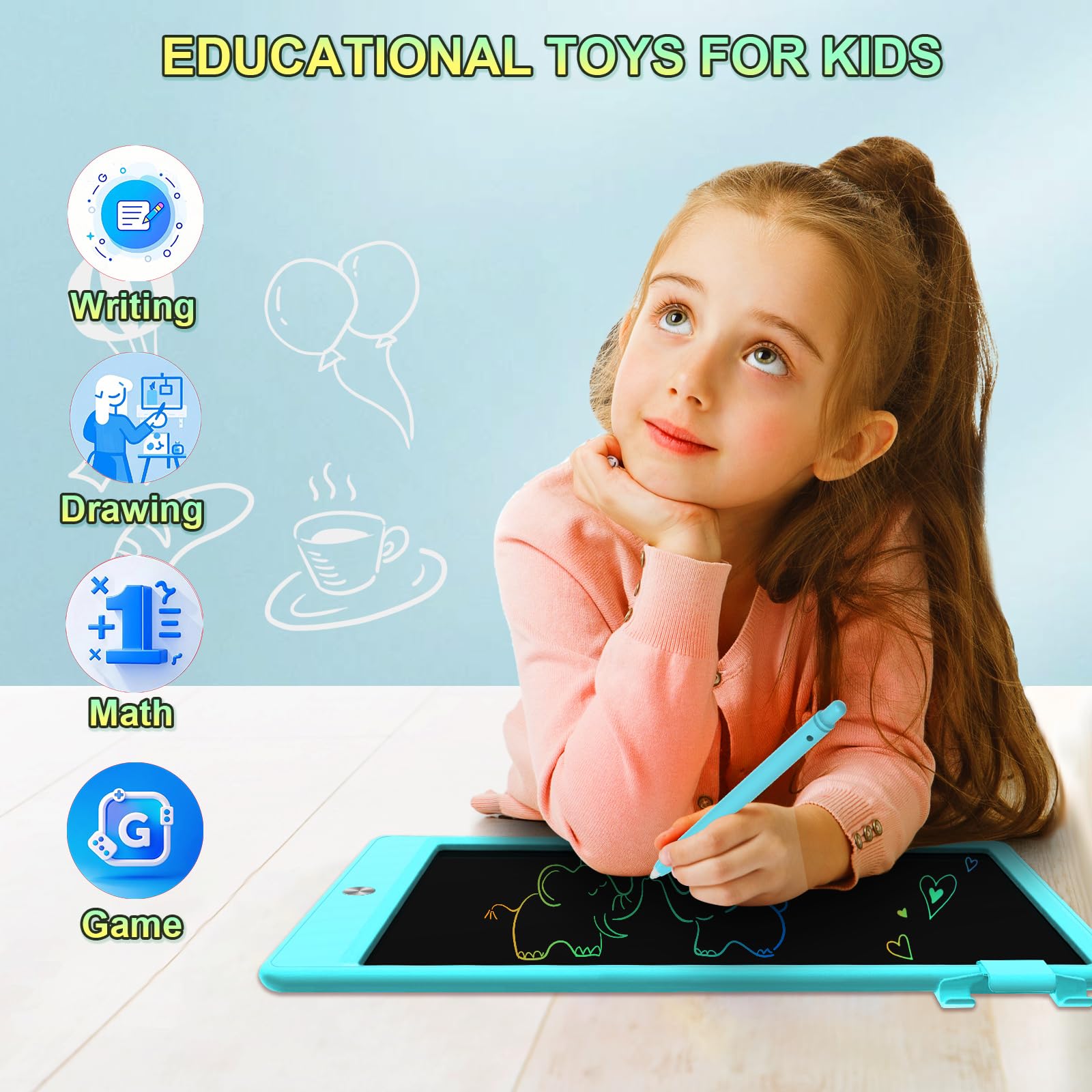 CHAFEGY 10.5 Inch LCD Writing Tablet for Kids, Colorful Toddler Doodle Board - Erasable Drawing Pad, Educational Learning Toy for Ages 3-8