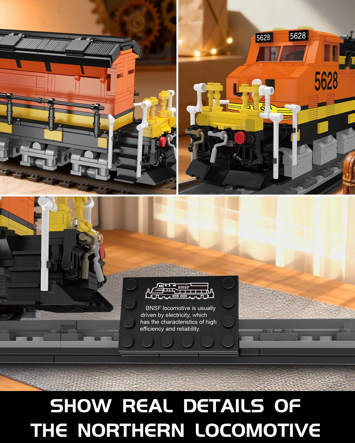 Mould King 12041 Train Building Block Kits, BNSF Northern Locomotive Internal Combustion Train Model Building Blocks Set Toys for Age 14+/Adults