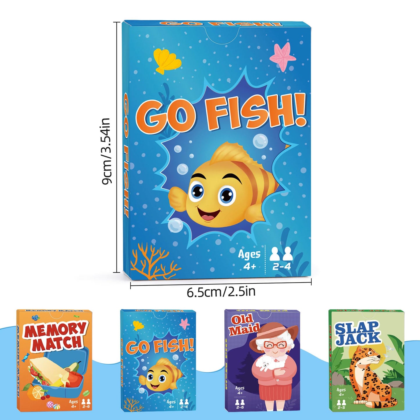 Card Games Go Fish,Old Maid,Slap Jack and Memory Match-4 Decks in 1 Pack,Classic Card Games for Kids Toddlers,Fun Kids Games for Family Party Game