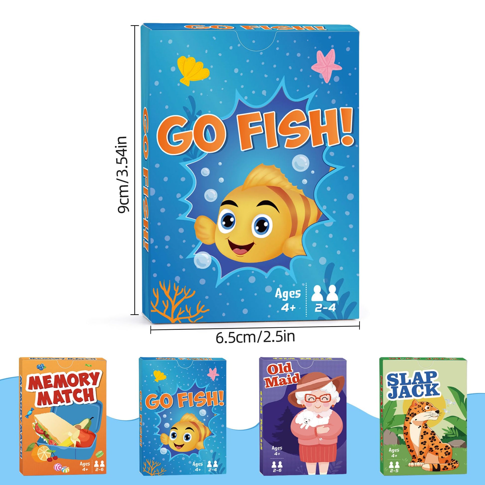 Card Games Go Fish,Old Maid,Slap Jack and Memory Match-4 Decks in 1 Pack,Classic Card Games for Kids Toddlers,Fun Kids Games for Family Party Game