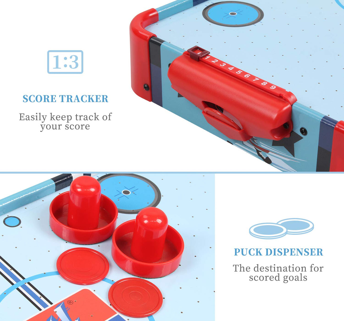 TALLO Table Top Air Hockey Table 24 inch, Battery-Operated Mini Air Hockey Table with 2 Pucks and Pushers, Light Weight, Portable Travel-Size, Games