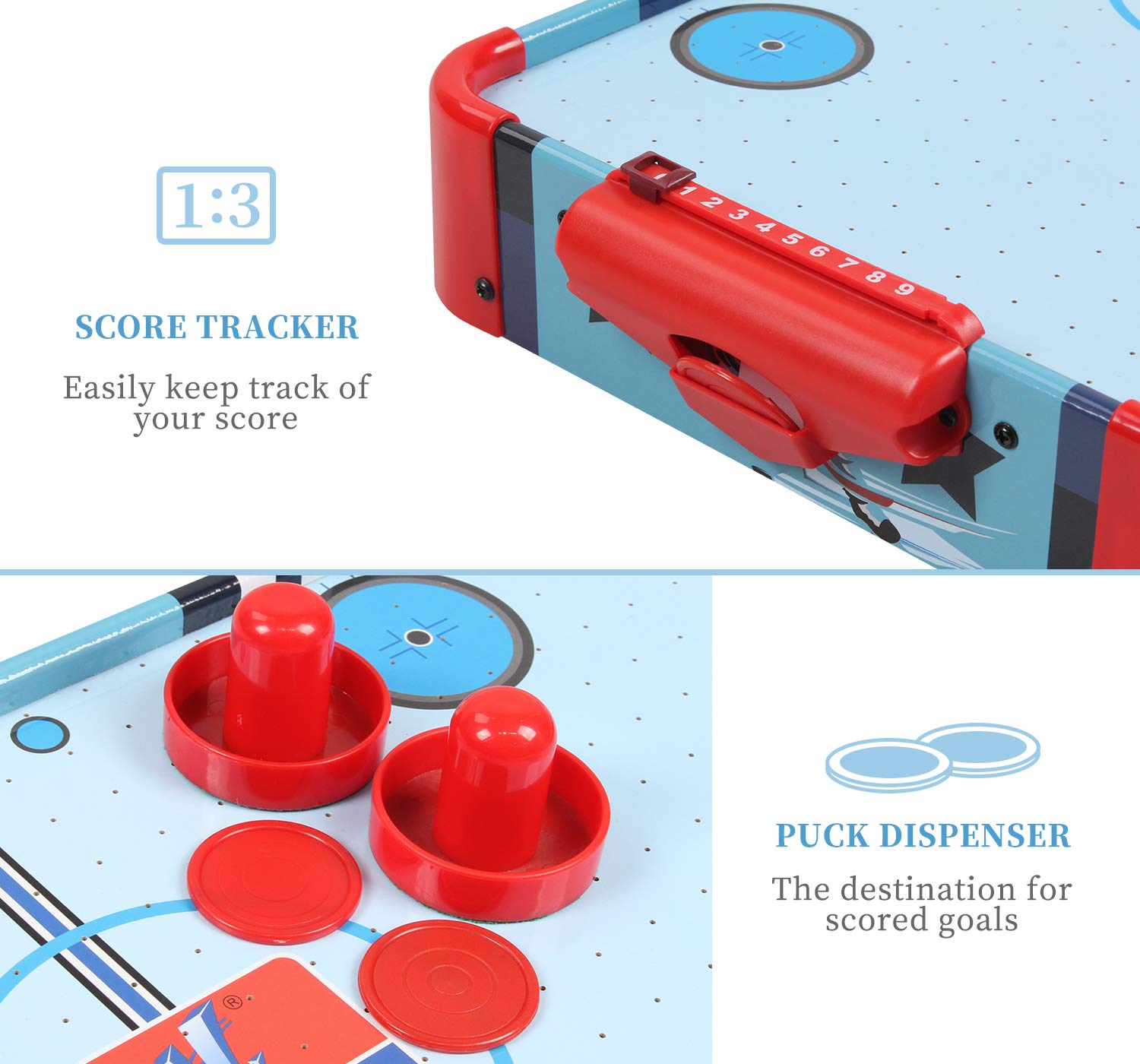 TALLO Table Top Air Hockey Table 24 inch, Battery-Operated Mini Air Hockey Table with 2 Pucks and Pushers, Light Weight, Portable Travel-Size, Games