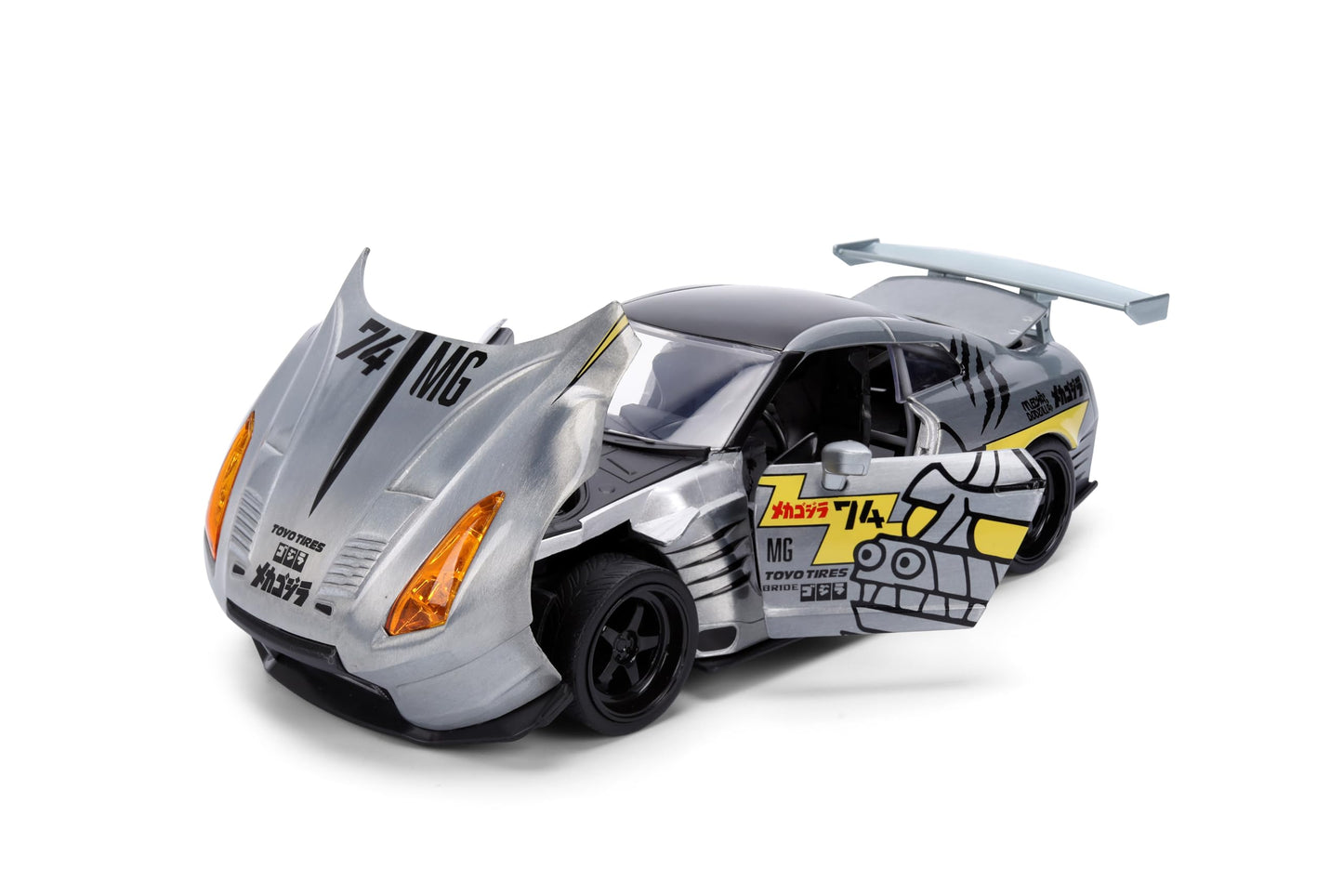 Jada Mechagodzilla w/ 2009 Nissan GT-R R35 Ben Sopra - 1:24 Anime Hollywood Rides - Die-Cast Car & Figure Toys - Opening Doors, Hood & Trunk